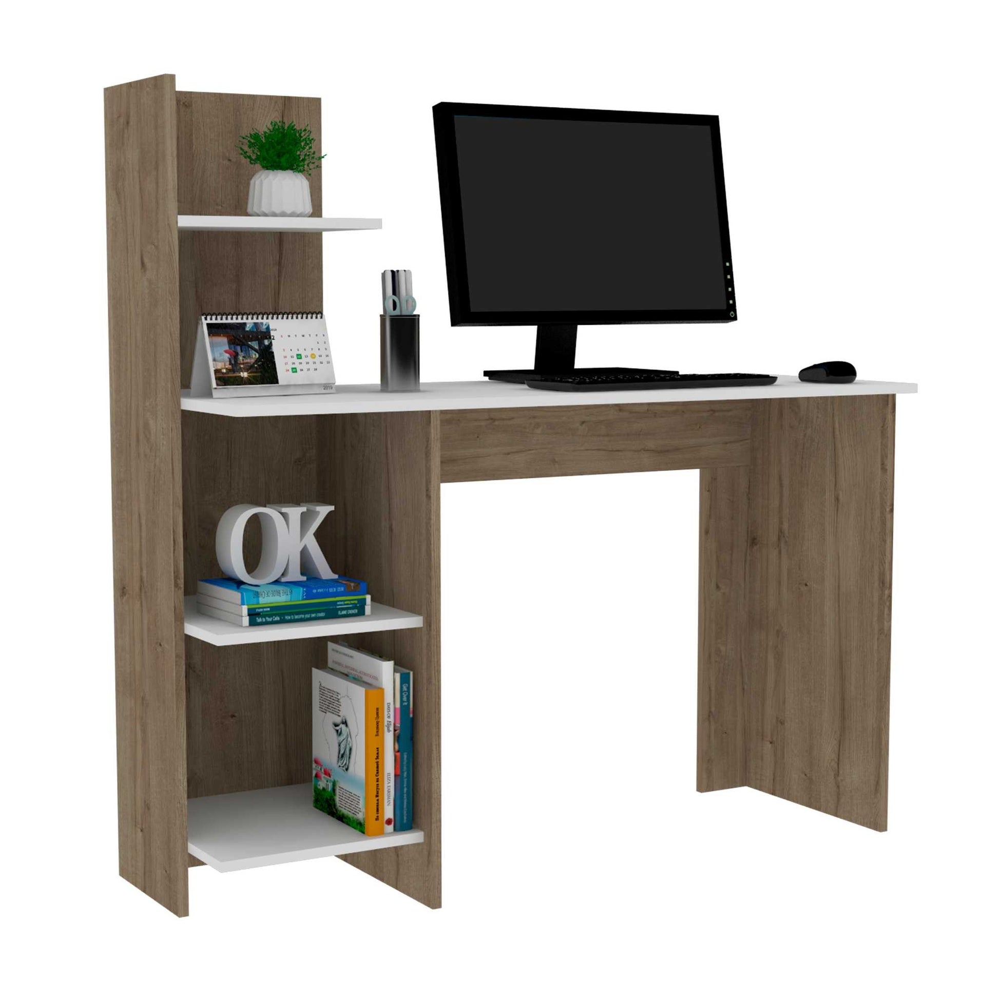 Modern Natural and White Computer Desk By Homeroots | Desks | Modishstore - 5