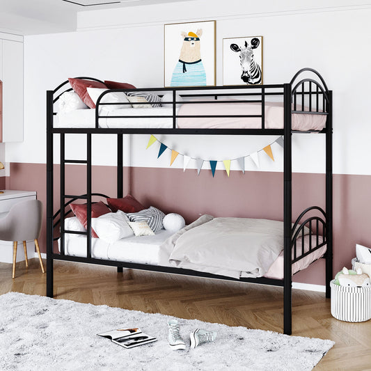 Black Modern Classic Twin Over Twin Metal Bunk Bed By Homeroots | Beds | Modishstore