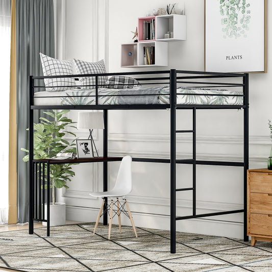 Black Metal Twin Size Loft Bed With Desk By Homeroots - 404072 | Beds | Modishstore