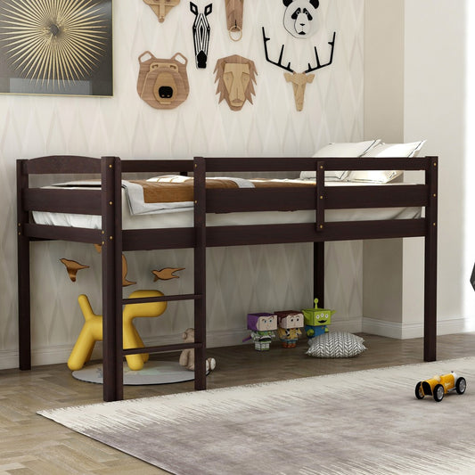 Brown Twin Size Low Loft Bed By Homeroots | Beds | Modishstore