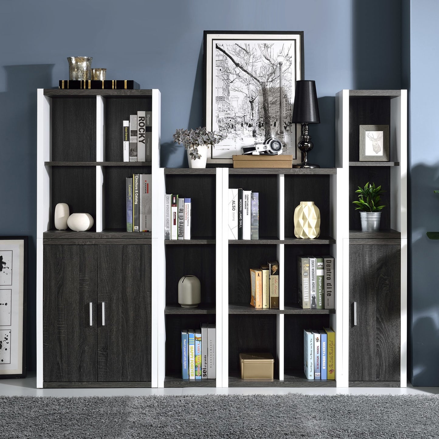 Modern Dark Gray And White Four Cube Storage Bookshelf By Homeroots | Bookcases | Modishstore - 2