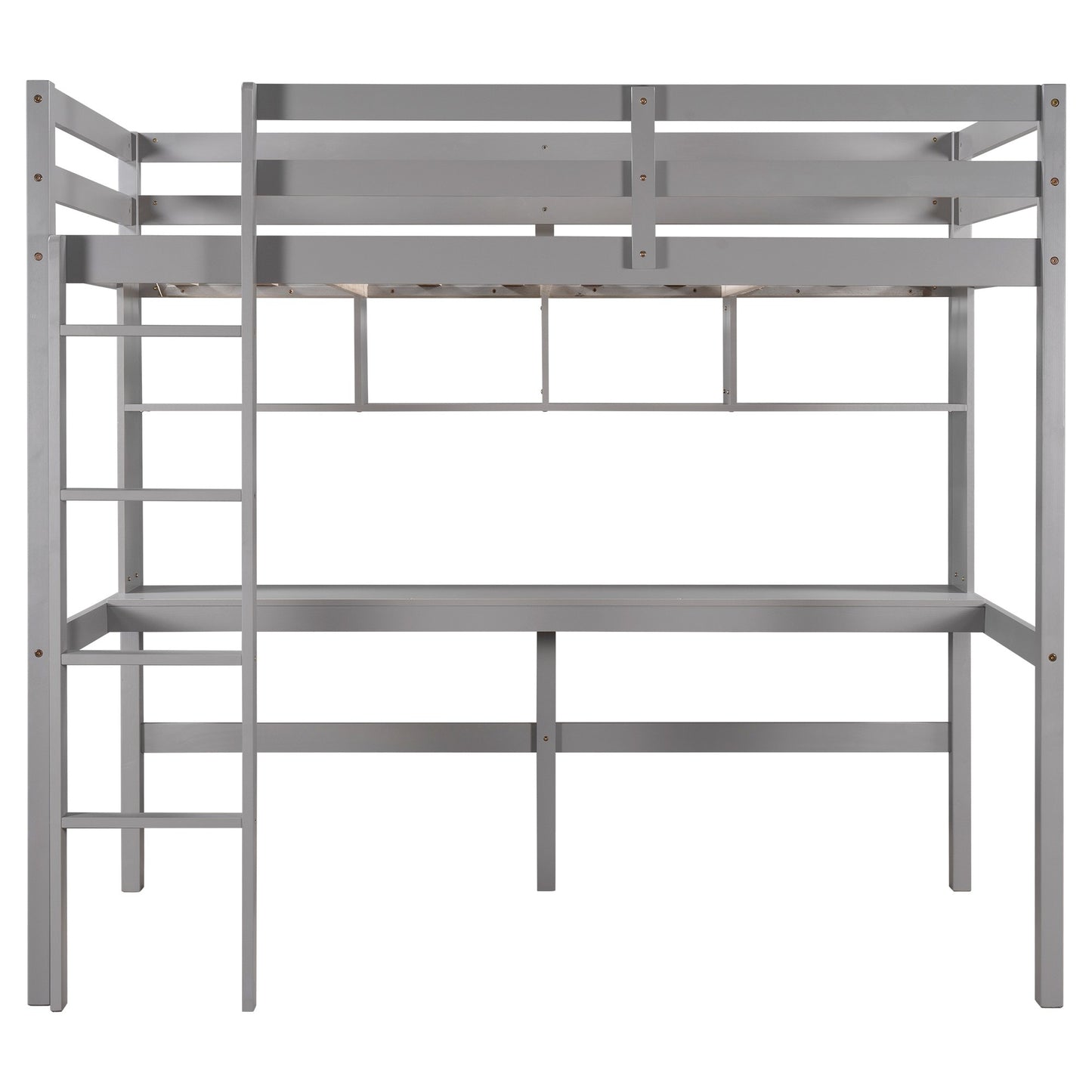 Minimalist Gray Twin Size Loft Bed With Built In Desk And Shelf By Homeroots | Beds | Modishstore - 6