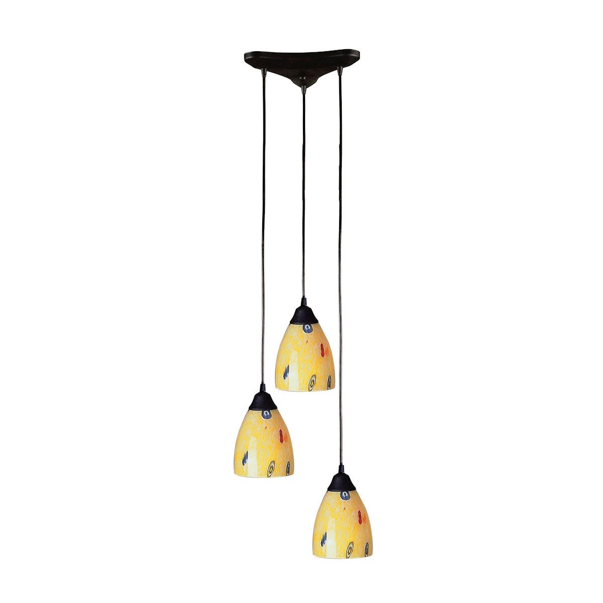 Classico 3-Light Triangular Pendant Fixture in Dark Rust with Yellow Blaze Glass ELK Lighting | Pendant Lamps | Modishstore