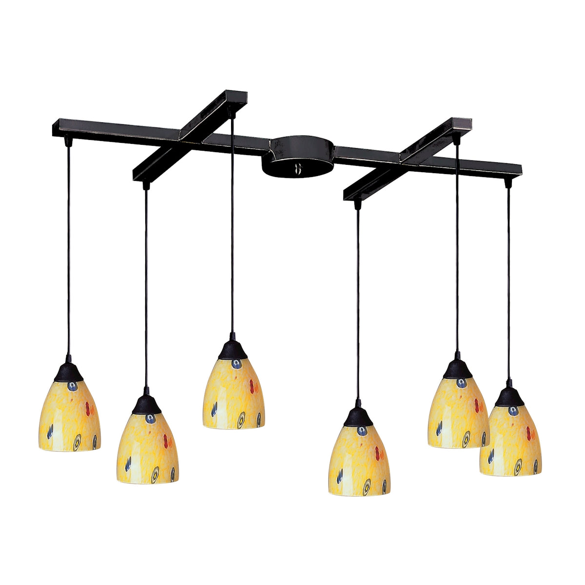 Classico 6-Light H-Bar Pendant Fixture in Dark Rust with Yellow Blaze Glass ELK Lighting | Pendant Lamps | Modishstore