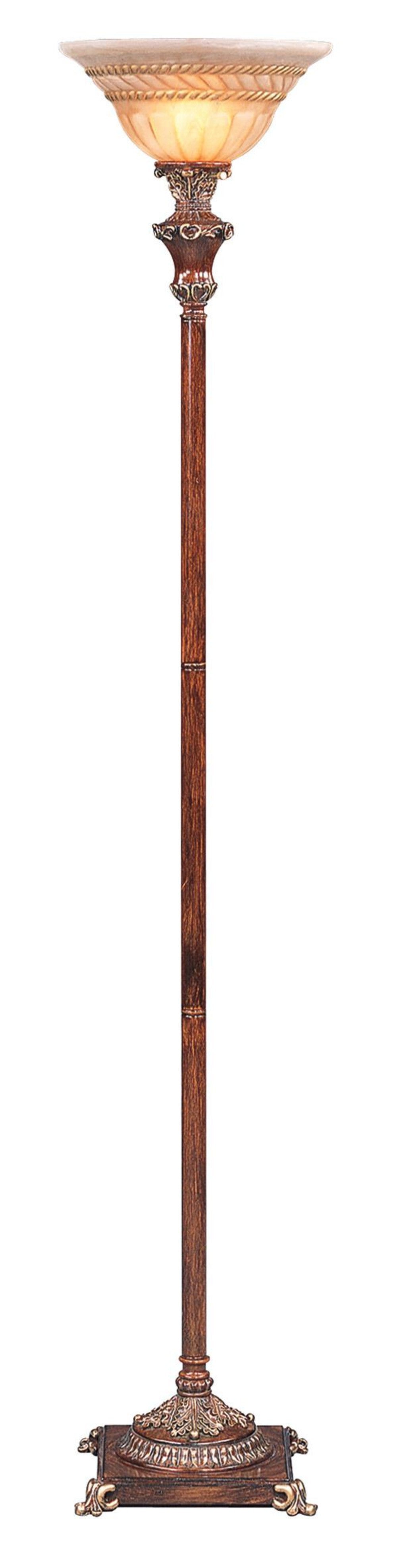 69" Brown Faux Wood Torchiere Floor Lamp With Brown Stained Glass Bell Shade By Homeroots | Floor Lamps | Modishstore - 5