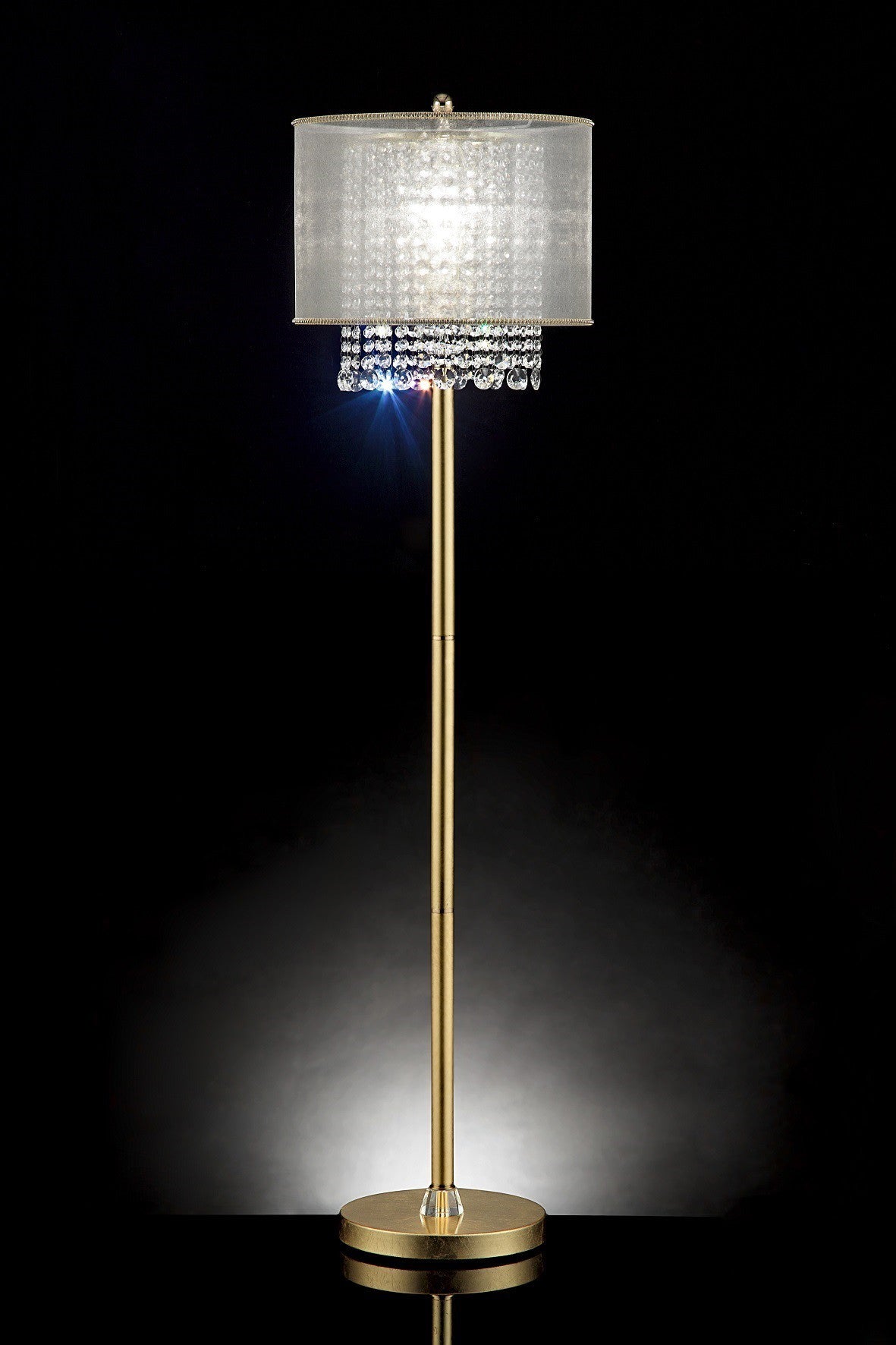 Primo Gold Finish Floor Lamp with Crystal Accents and White Shade By Homeroots | Floor Lamps | Modishstore - 3