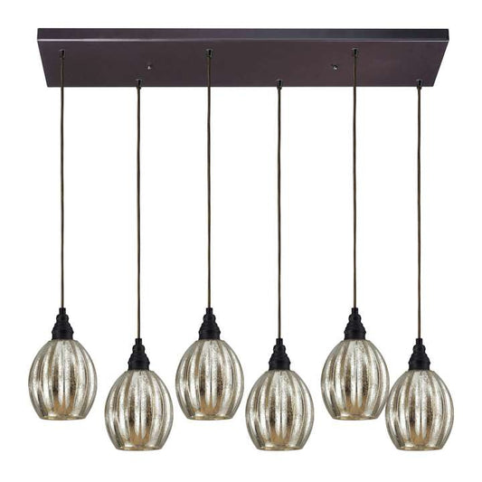 Danica 6-Light Rectangular Pendant Fixture in Oiled Bronze with Mercury Glass | Pendant Lamps | Modishstore