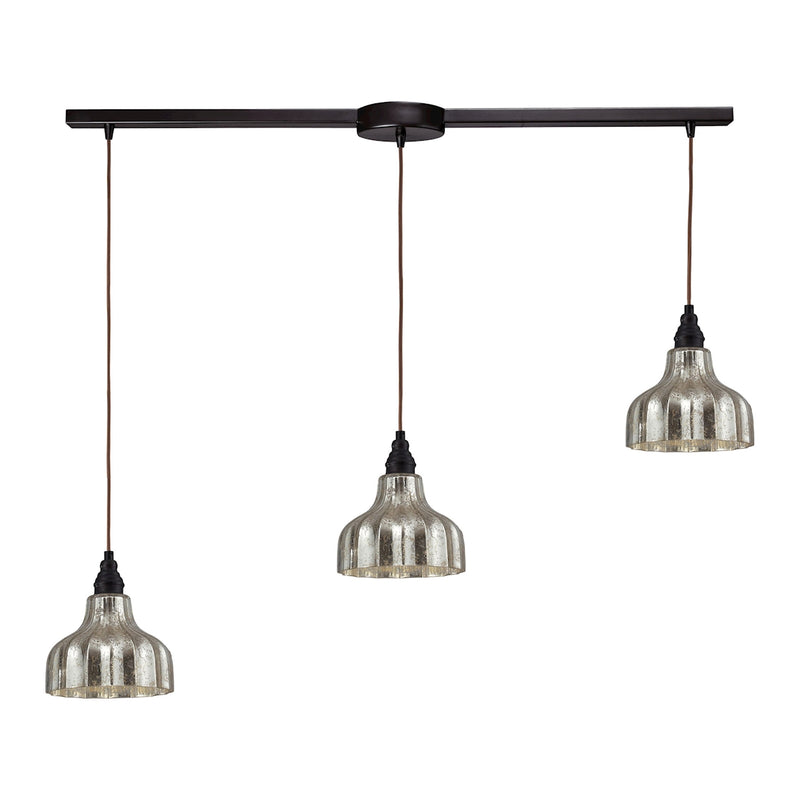 Danica 3-Light Linear Pendant Fixture in Oiled Bronze with Mercury Glass ELK Lighting | Pendant Lamps | Modishstore