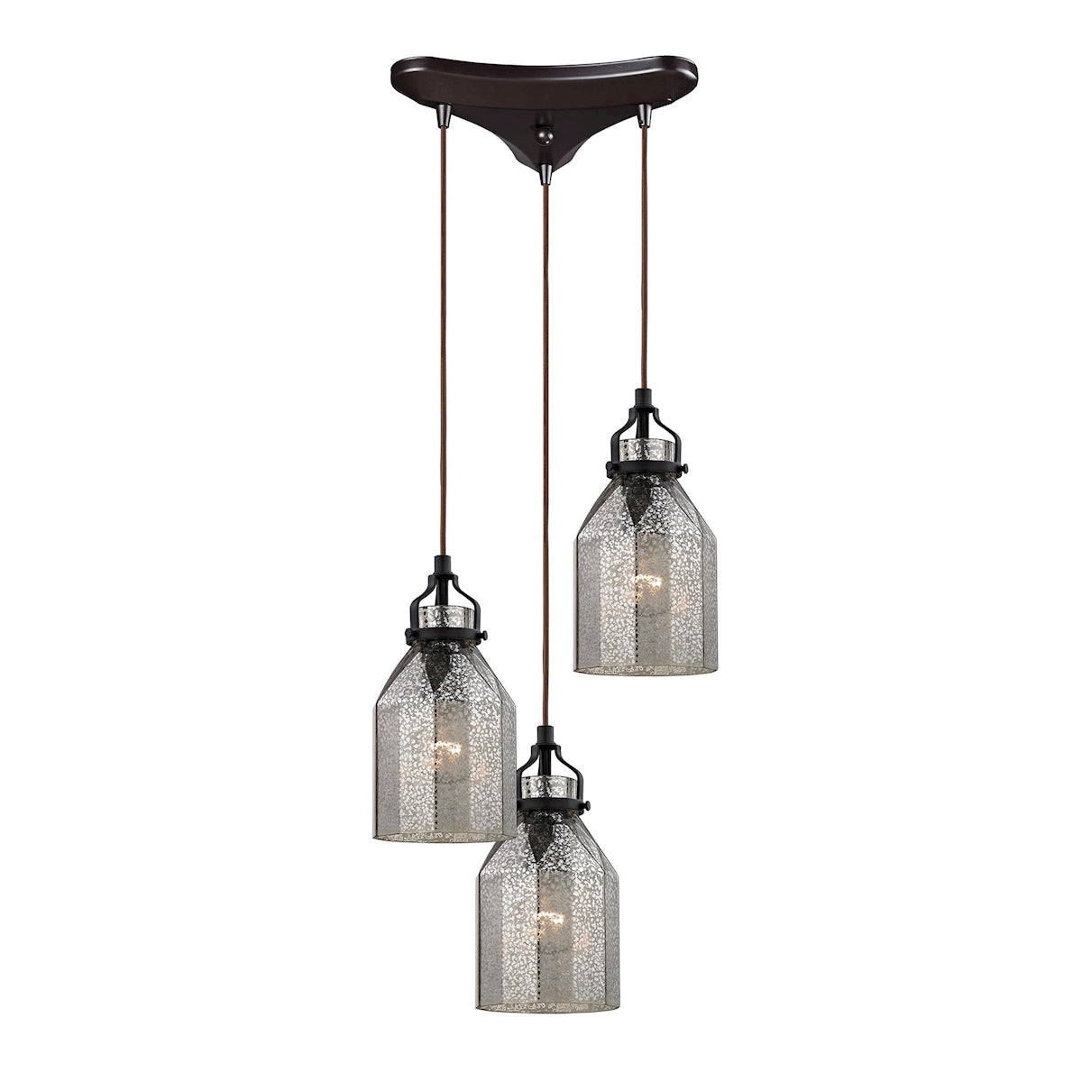 Danica 3-Light Triangular Pendant Fixture in Oil Rubbed Bronze with Mercury Glass ELK Lighting 46009/3 | Pendant Lamps | Modishstore