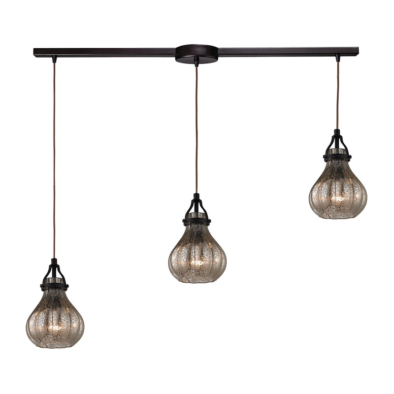 Danica 3-Light Linear Pendant Fixture in Oil Rubbed Bronze with Mercury Glass ELK Lighting | Pendant Lamps | Modishstore