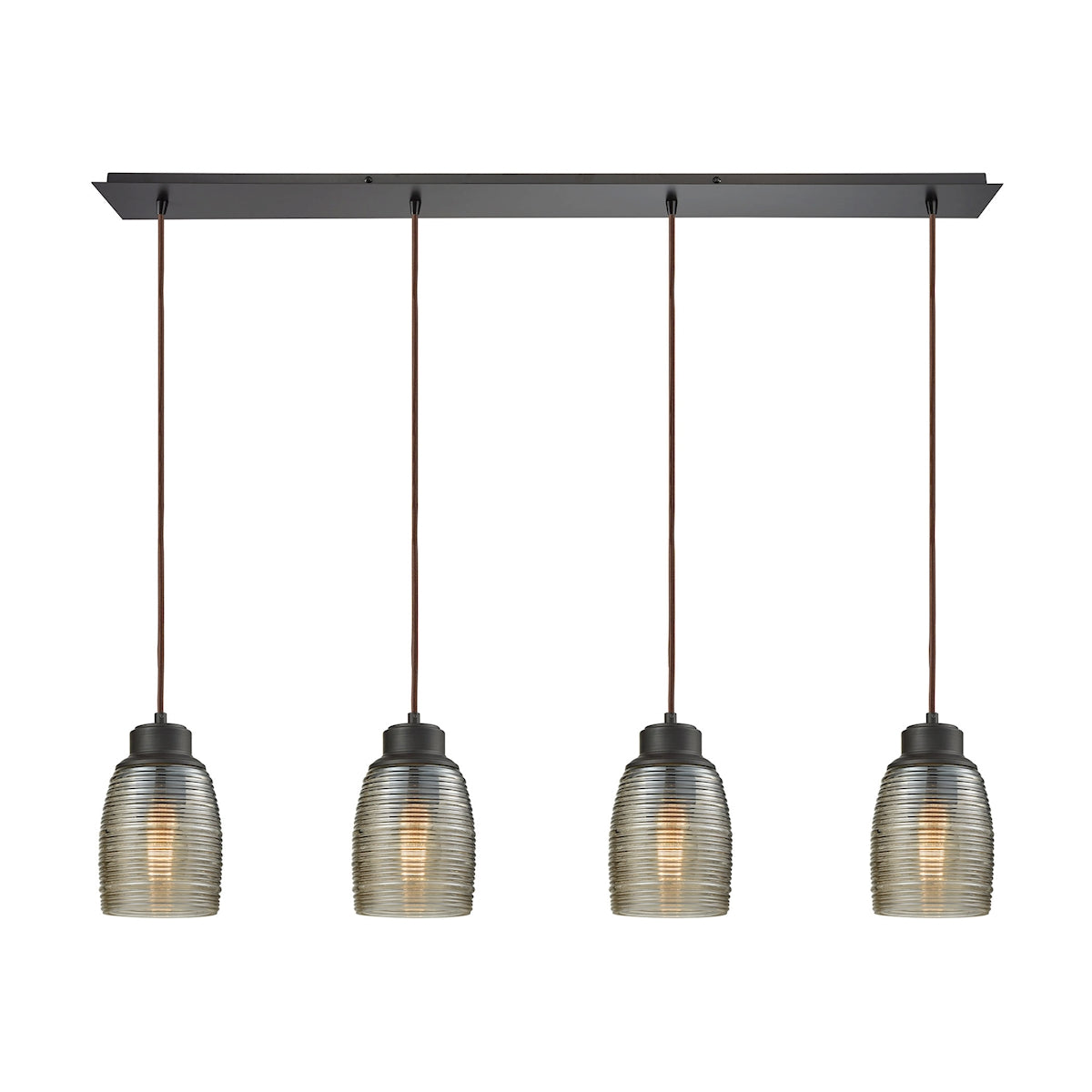 Muncie 4-Light Linear Pendant Fixture in Oil Rubbed Bronze with Champagne-plated Spun Glass ELK Lighting | Pendant Lamps | Modishstore