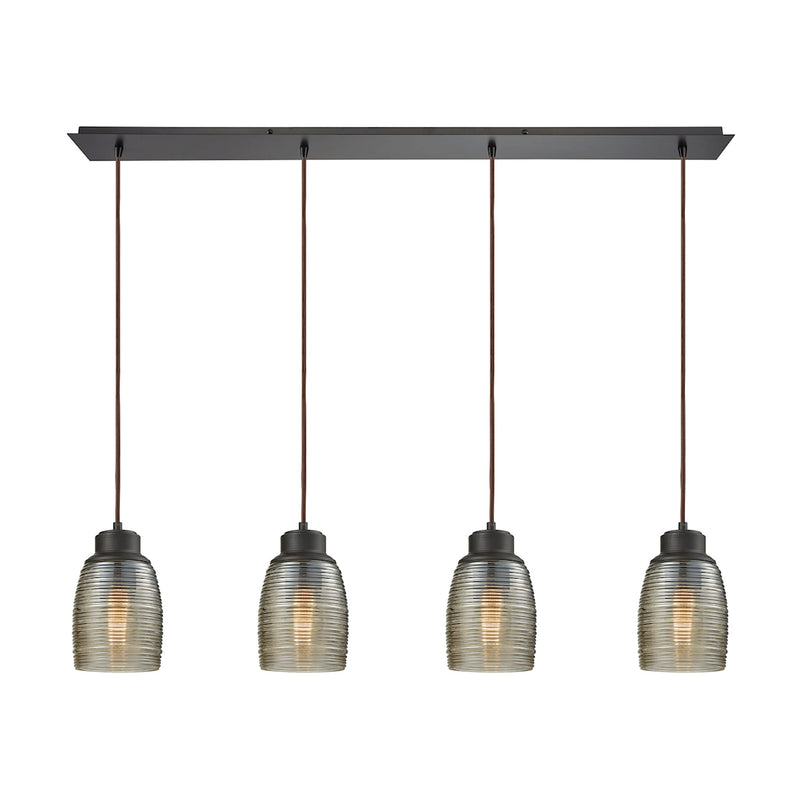 Muncie 4-Light Linear Pendant Fixture in Oil Rubbed Bronze with Champagne-plated Spun Glass ELK Lighting | Pendant Lamps | Modishstore