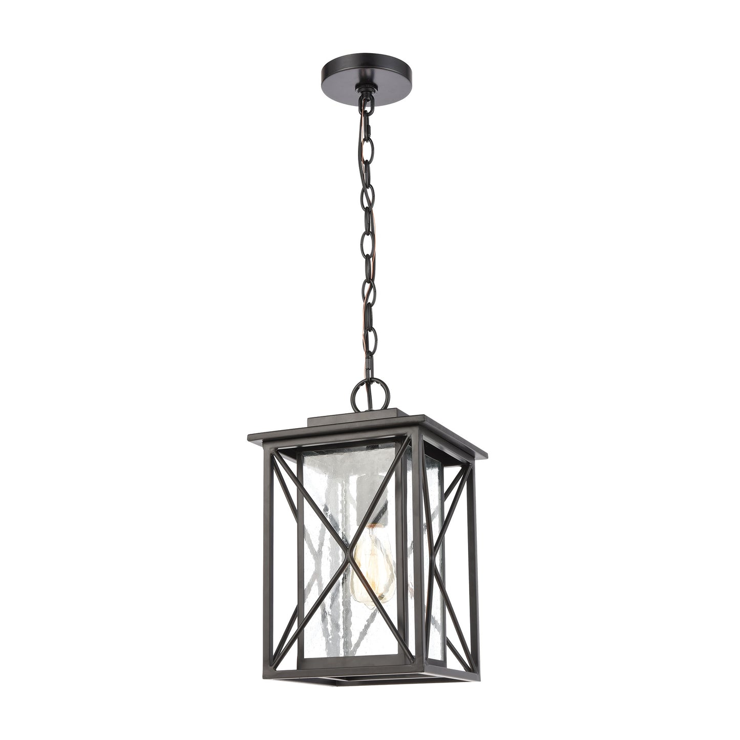 Carriage Light 1-Light Hanging in Matte Black with Seedy Glass ELK Lighting | Lightbulbs | Modishstore