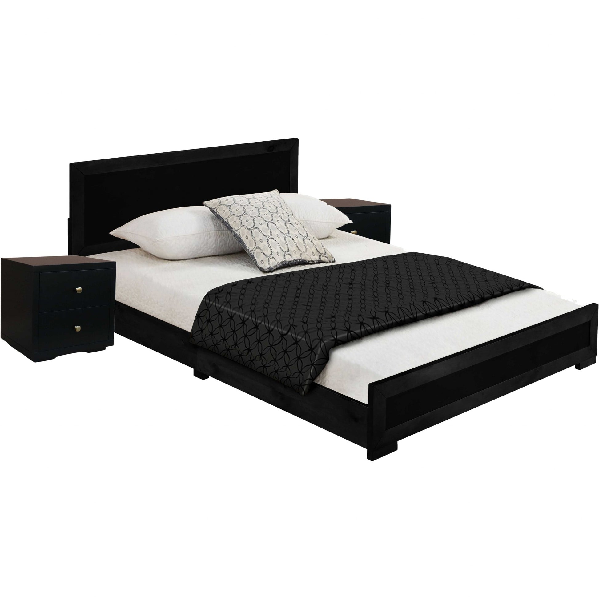 Moma Black Wood Platform King Bed With Two Nightstands By Homeroots | Beds | Modishstore - 3