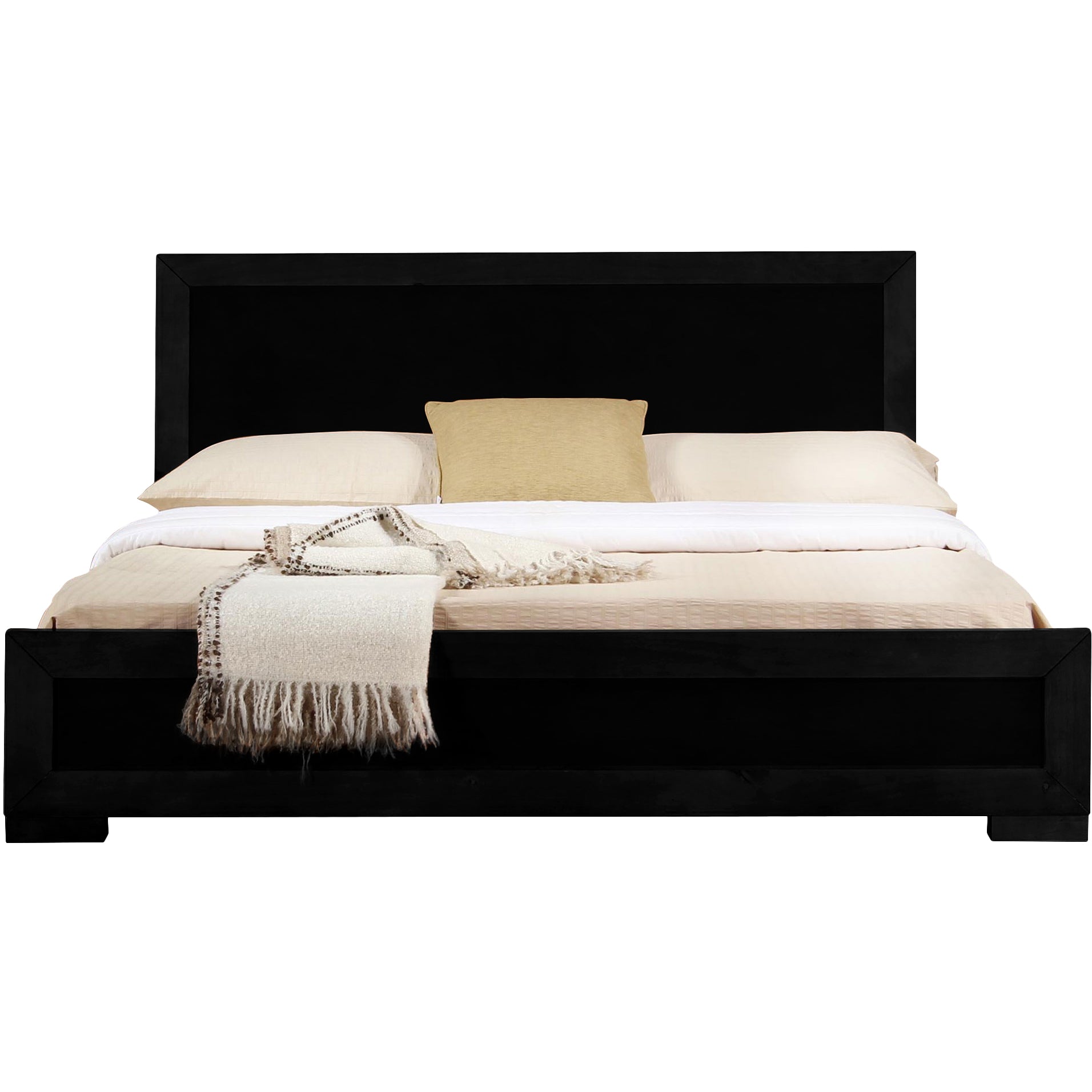 Moma Black Wood Platform King Bed With Two Nightstands By Homeroots | Beds | Modishstore - 4