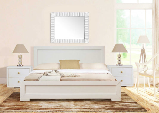 Moma White Wood Platform Queen Bed With Two Nightstands By Homeroots | Beds | Modishstore