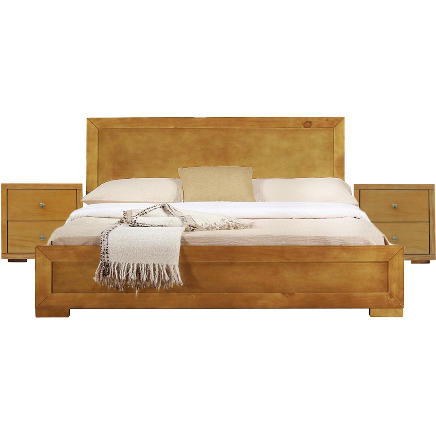 Moma Oak Wood Platform King Bed With Two Nightstands By Homeroots | Beds | Modishstore