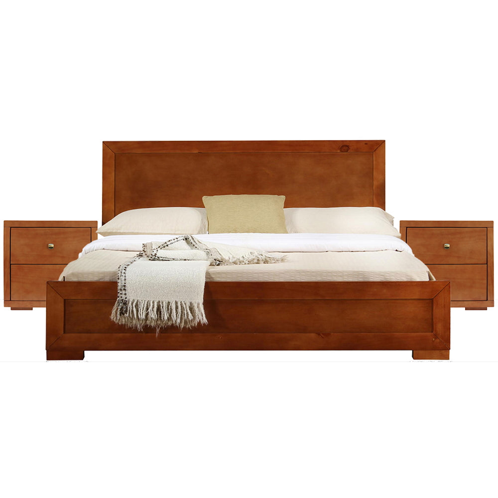 Moma Cherry Wood Platform King Bed With Two Nightstands By Homeroots | Beds | Modishstore - 2