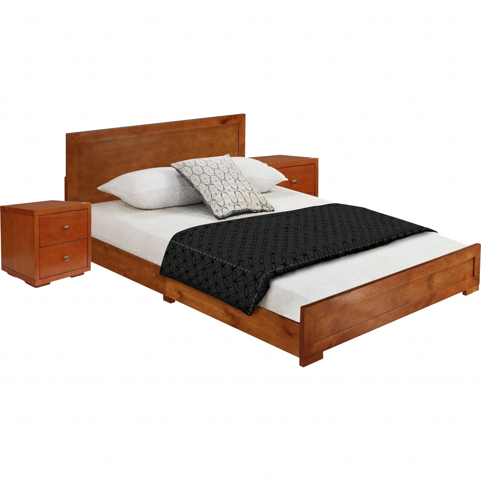 Moma Cherry Wood Platform King Bed With Two Nightstands By Homeroots | Beds | Modishstore - 3