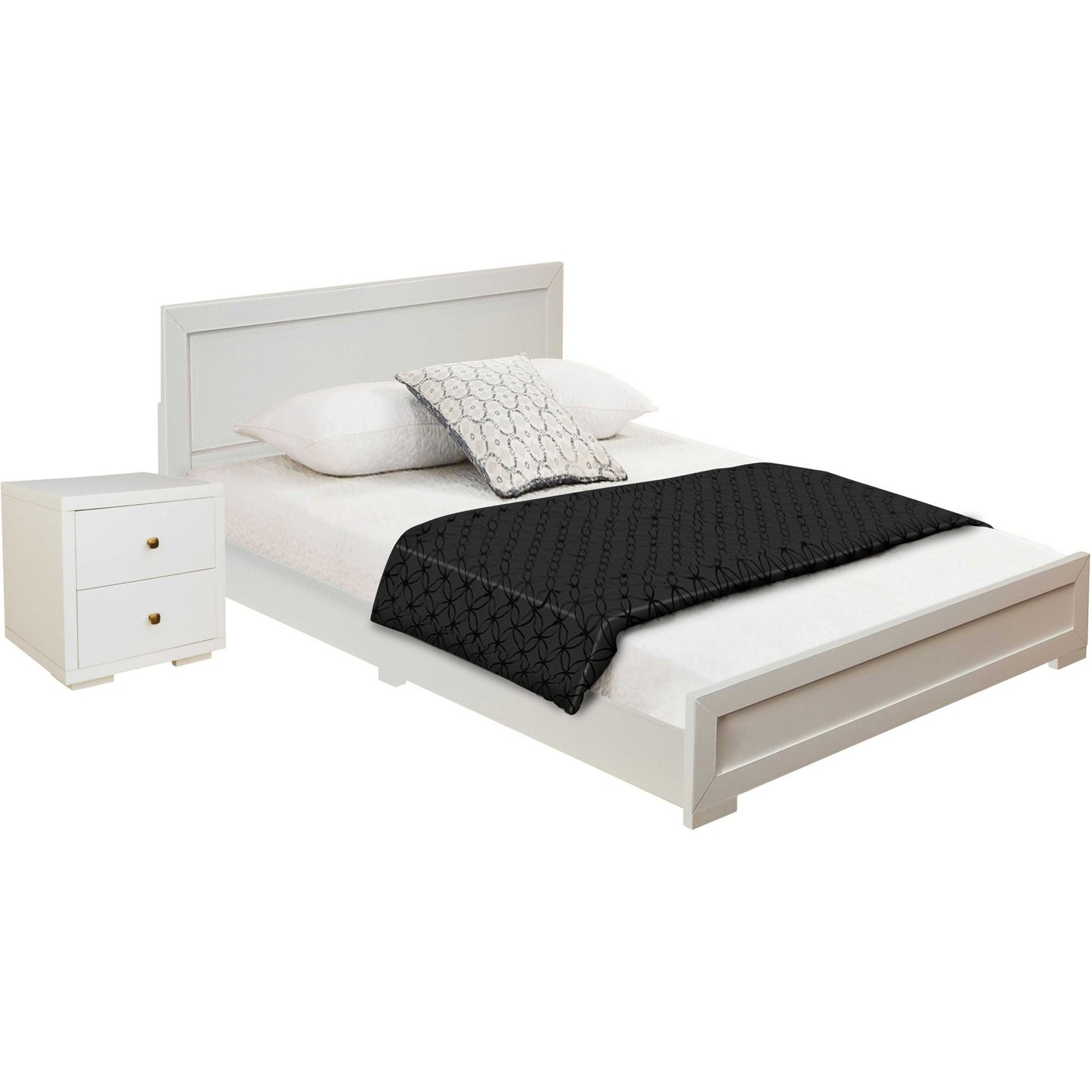 Moma White Wood Platform Full Bed With Nightstand By Homeroots | Beds | Modishstore - 3