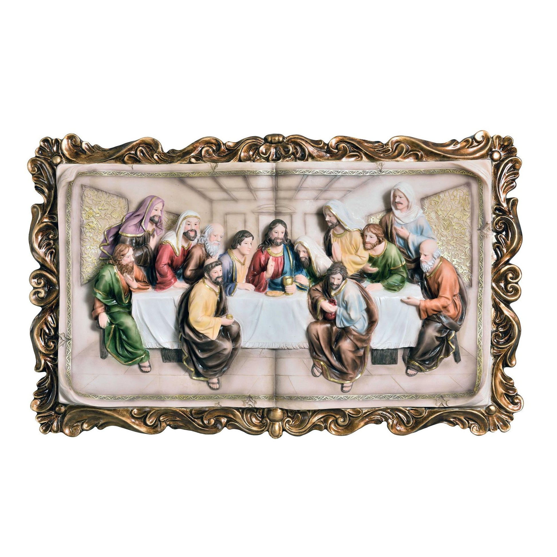 29" Rustic Gold Polyresin Last Supper Decorative Plaque Sculpture By Homeroots | Sculptures | Modishstore