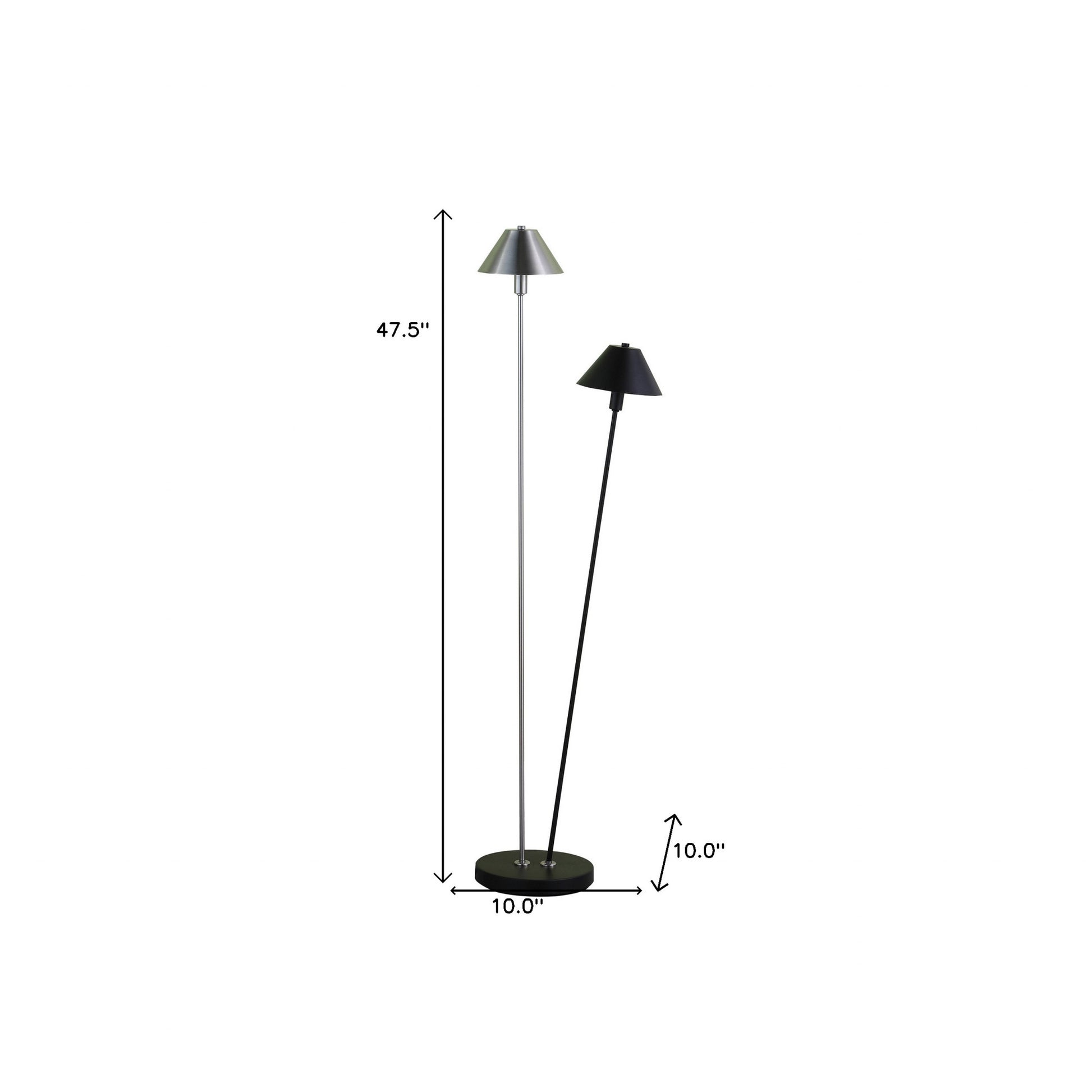 48" Nickel Two Lights LED Novelty Floor Lamp With Black And Silver Empire Shade By Homeroots | Floor Lamps | Modishstore - 6