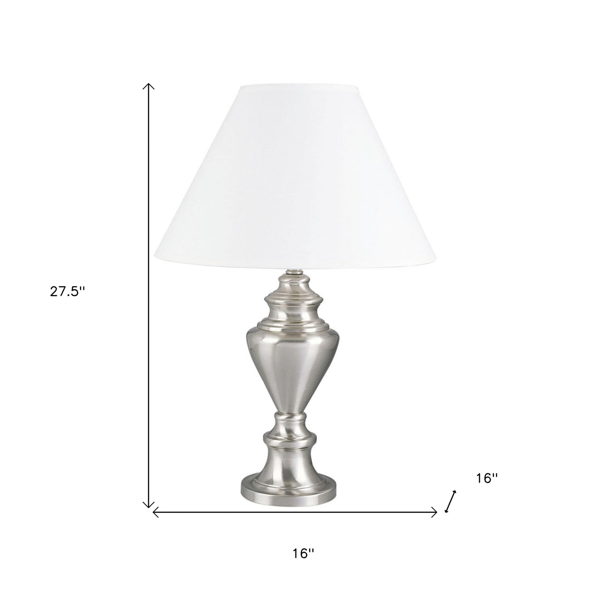 28" Nickel Metal Urn Table Lamp With White Classic Empire Shade By Homeroots - 468566 | Table Lamps | Modishstore - 6