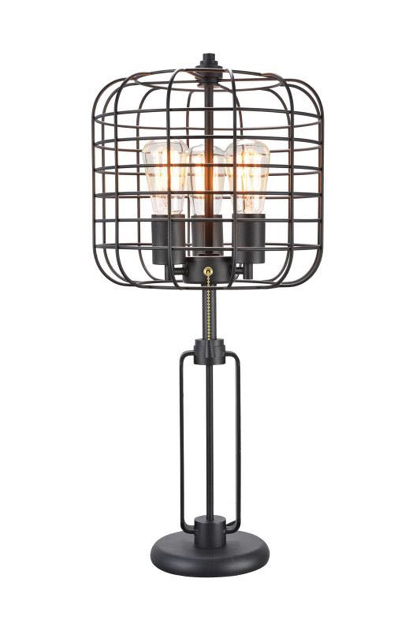 27" Black Metal Industrial Cage Design Three Light Table Lamp By Homeroots | Table Lamps | Modishstore - 3