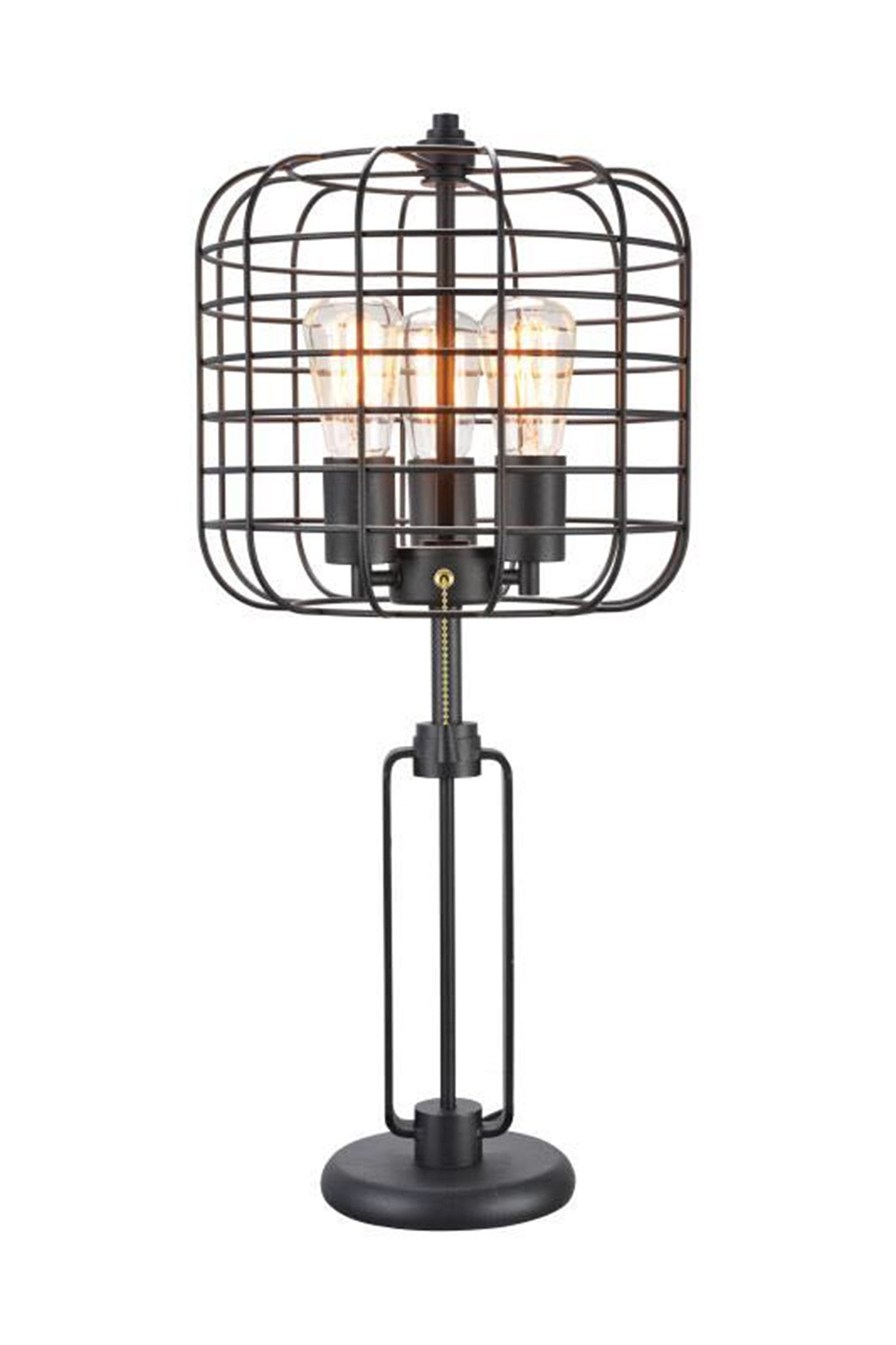 27" Black Metal Industrial Cage Design Three Light Table Lamp By Homeroots | Table Lamps | Modishstore - 3