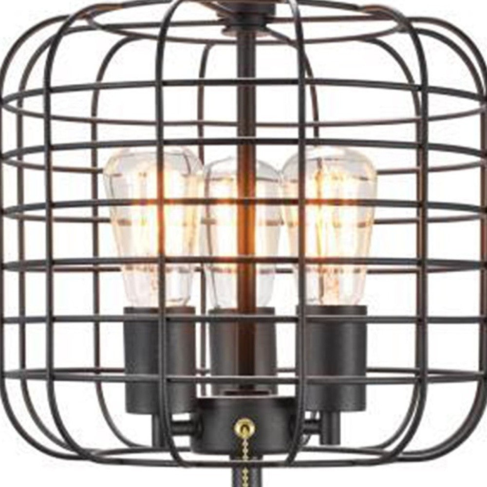 27" Black Metal Industrial Cage Design Three Light Table Lamp By Homeroots | Table Lamps | Modishstore - 5