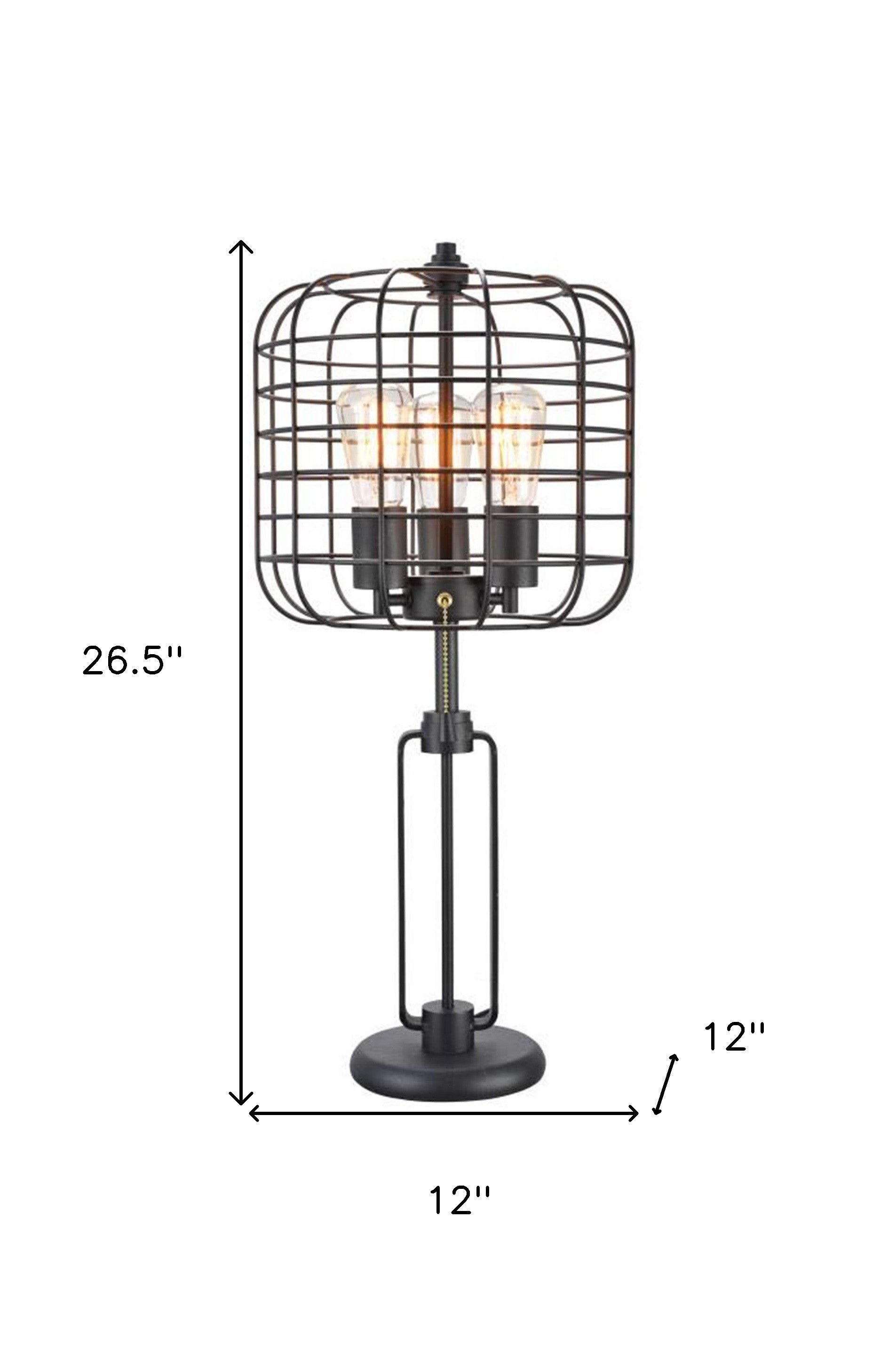 27" Black Metal Industrial Cage Design Three Light Table Lamp By Homeroots | Table Lamps | Modishstore - 8