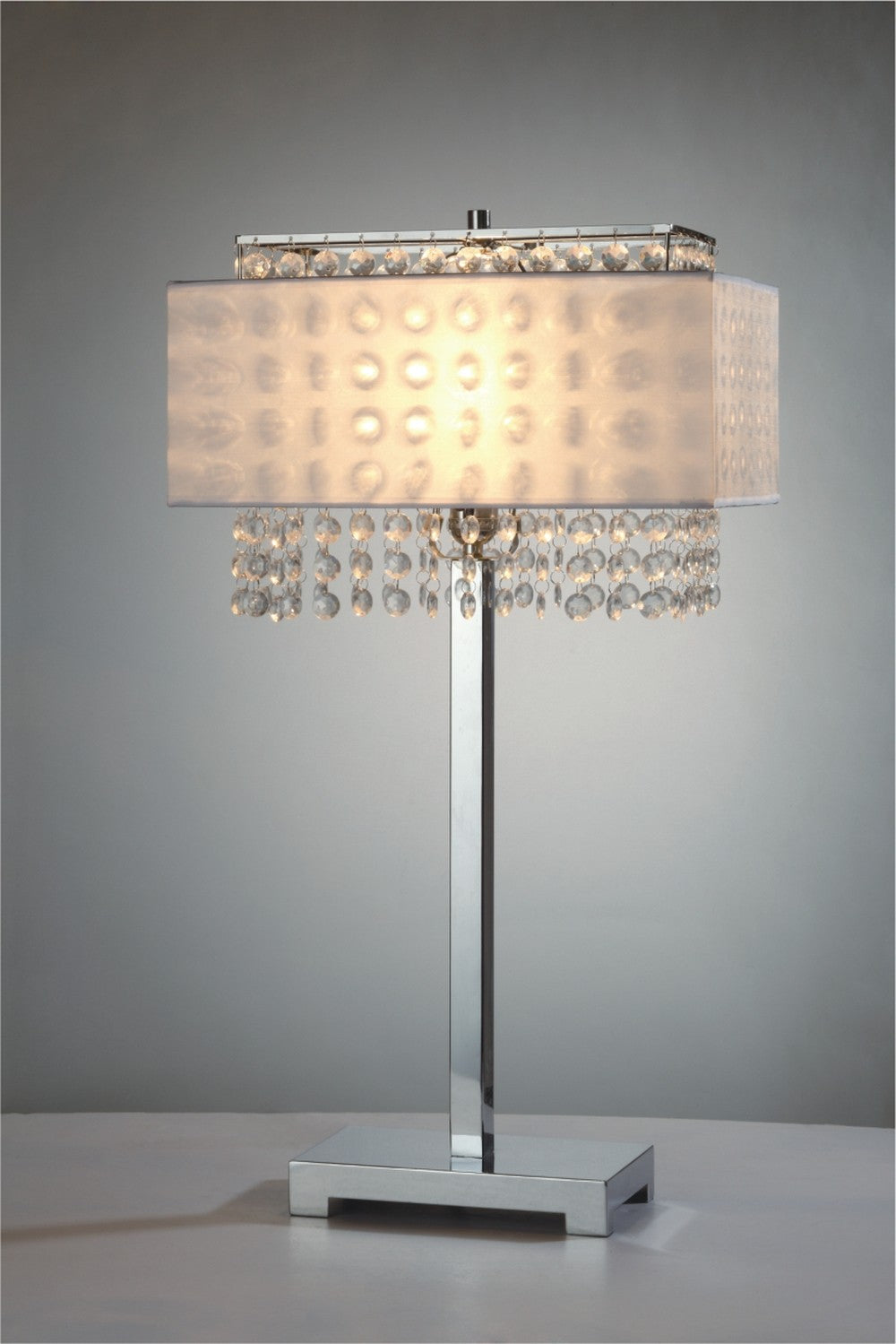 28" Silver Table Lamp With Faux Crystals and White Rectangle Shade By Homeroots | Table Lamps | Modishstore - 2