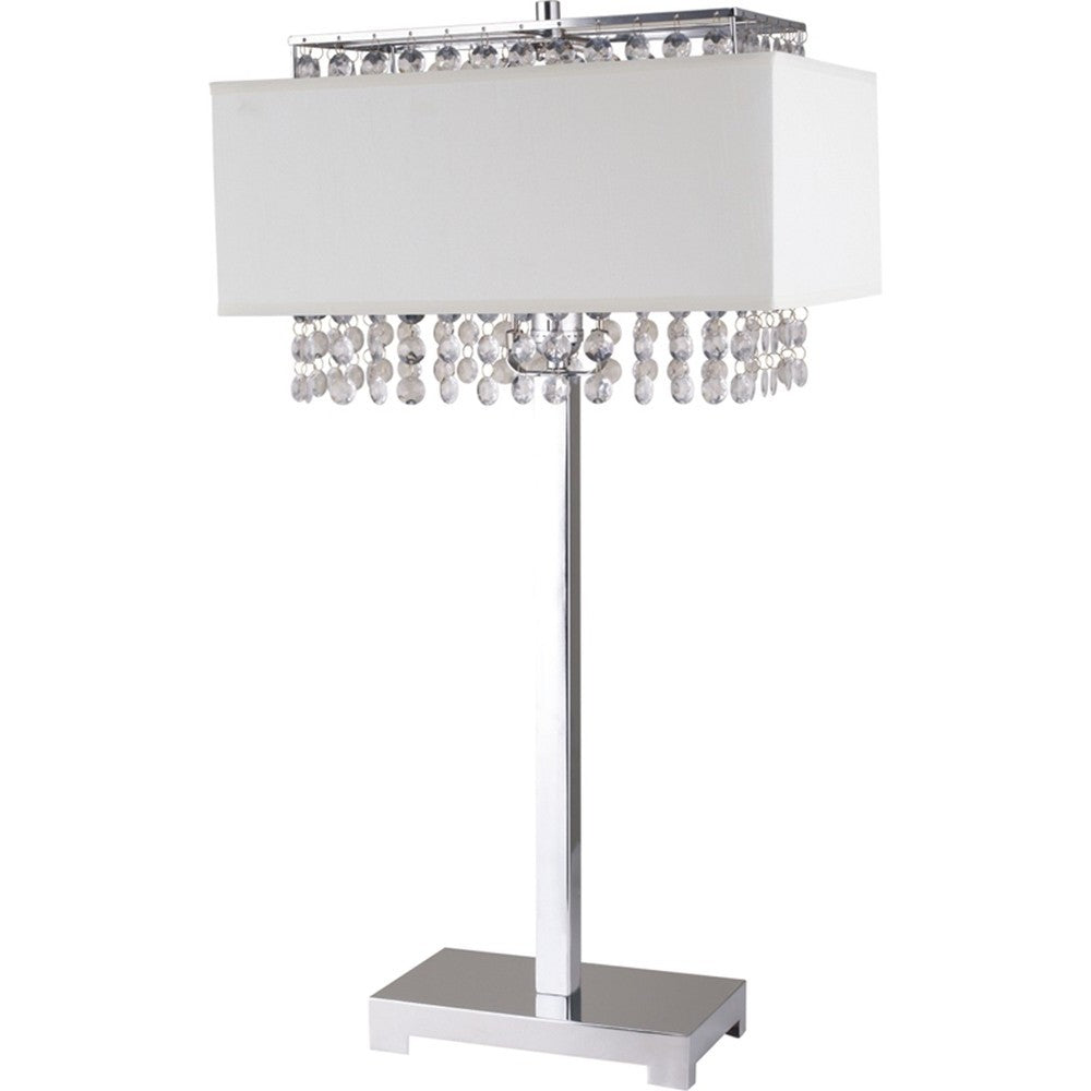 28" Silver Table Lamp With Faux Crystals and White Rectangle Shade By Homeroots | Table Lamps | Modishstore - 4