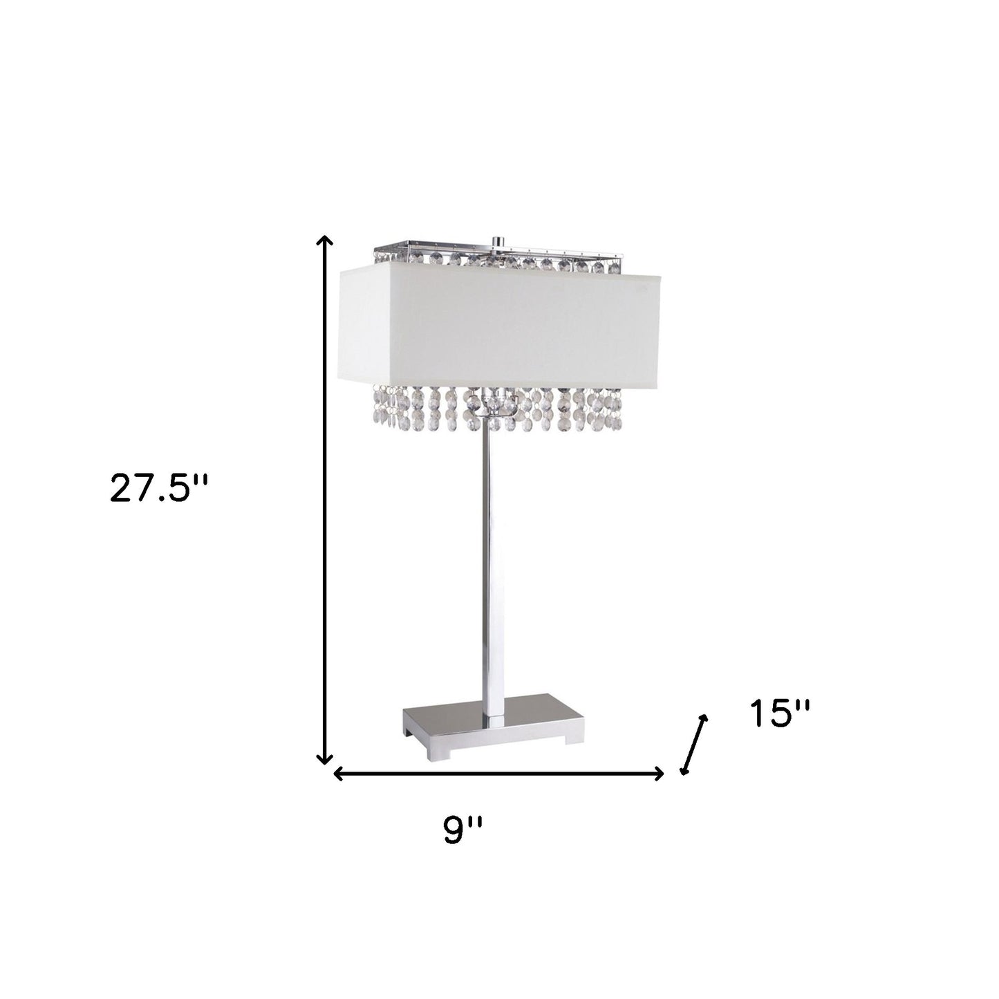 28" Silver Table Lamp With Faux Crystals and White Rectangle Shade By Homeroots | Table Lamps | Modishstore - 7