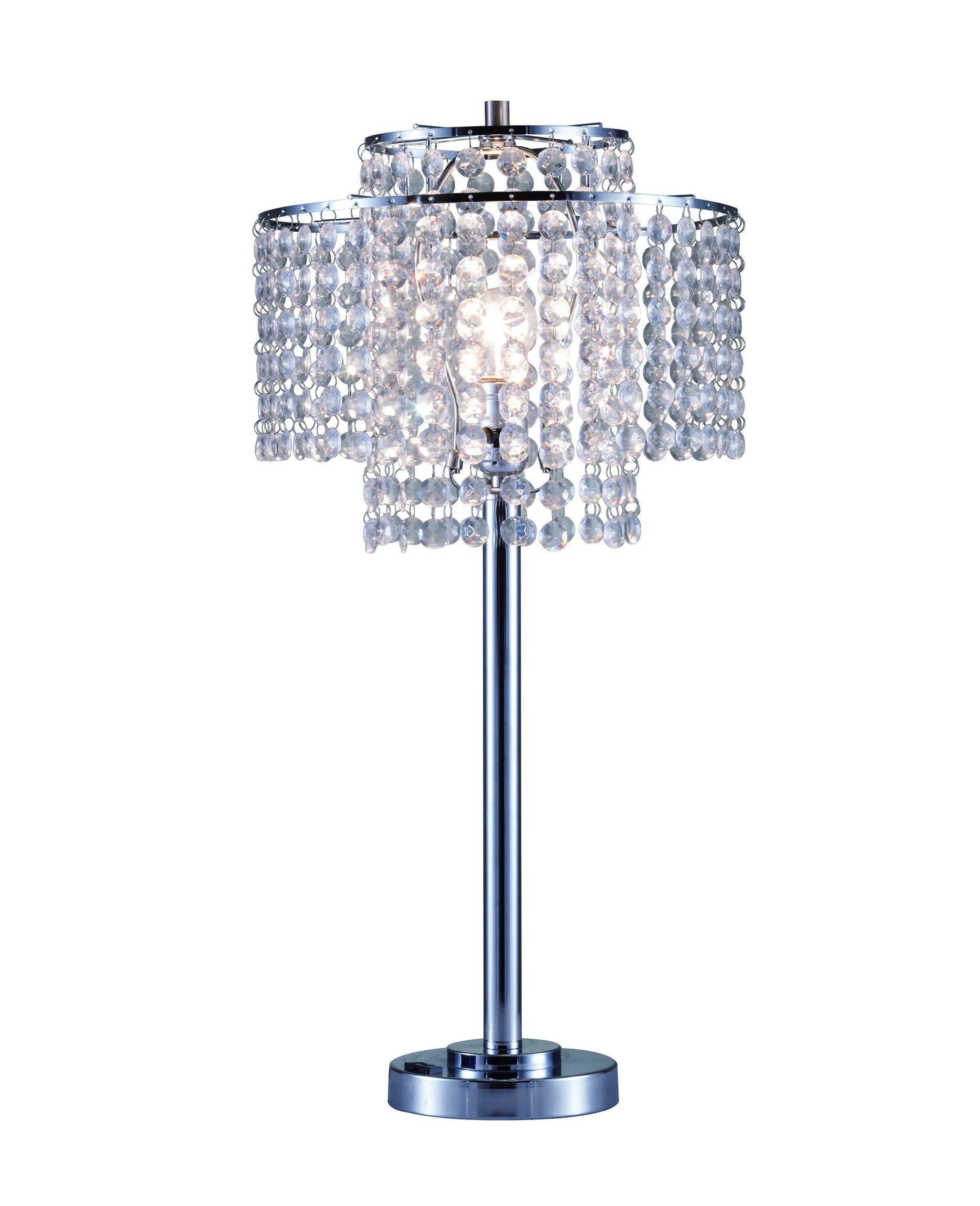 26" Silver Glam Two Tier Chandelier USB Table Lamp By Homeroots | Table Lamps | Modishstore - 4