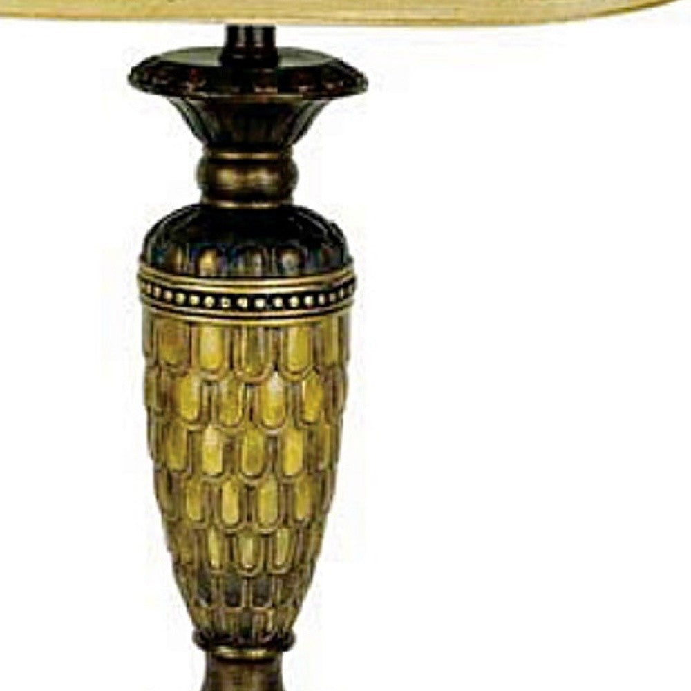 28" Golden Brown Polyresin Table Lamp With Gold Bell Shade By Homeroots | Table Lamps | Modishstore - 4