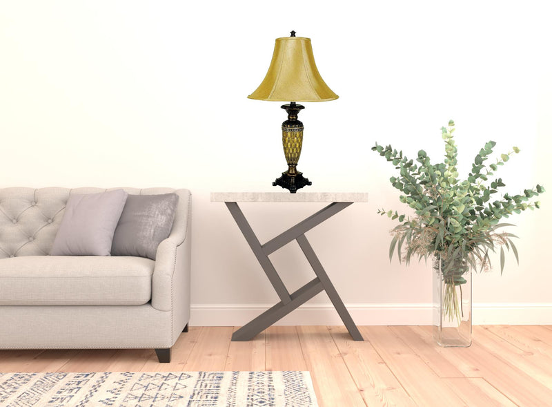 28" Golden Brown Polyresin Table Lamp With Gold Bell Shade By Homeroots | Table Lamps | Modishstore