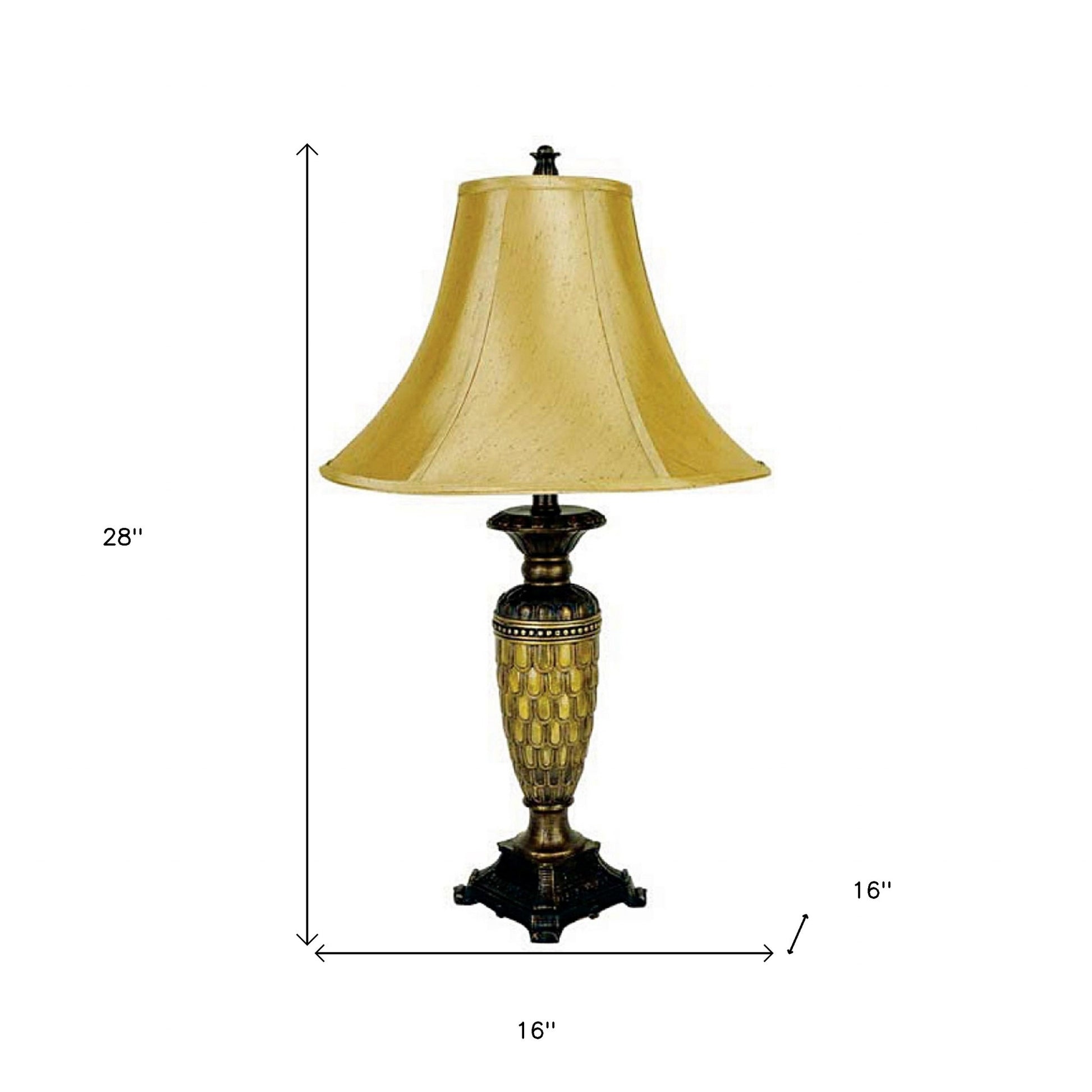 28" Golden Brown Polyresin Table Lamp With Gold Bell Shade By Homeroots | Table Lamps | Modishstore - 6