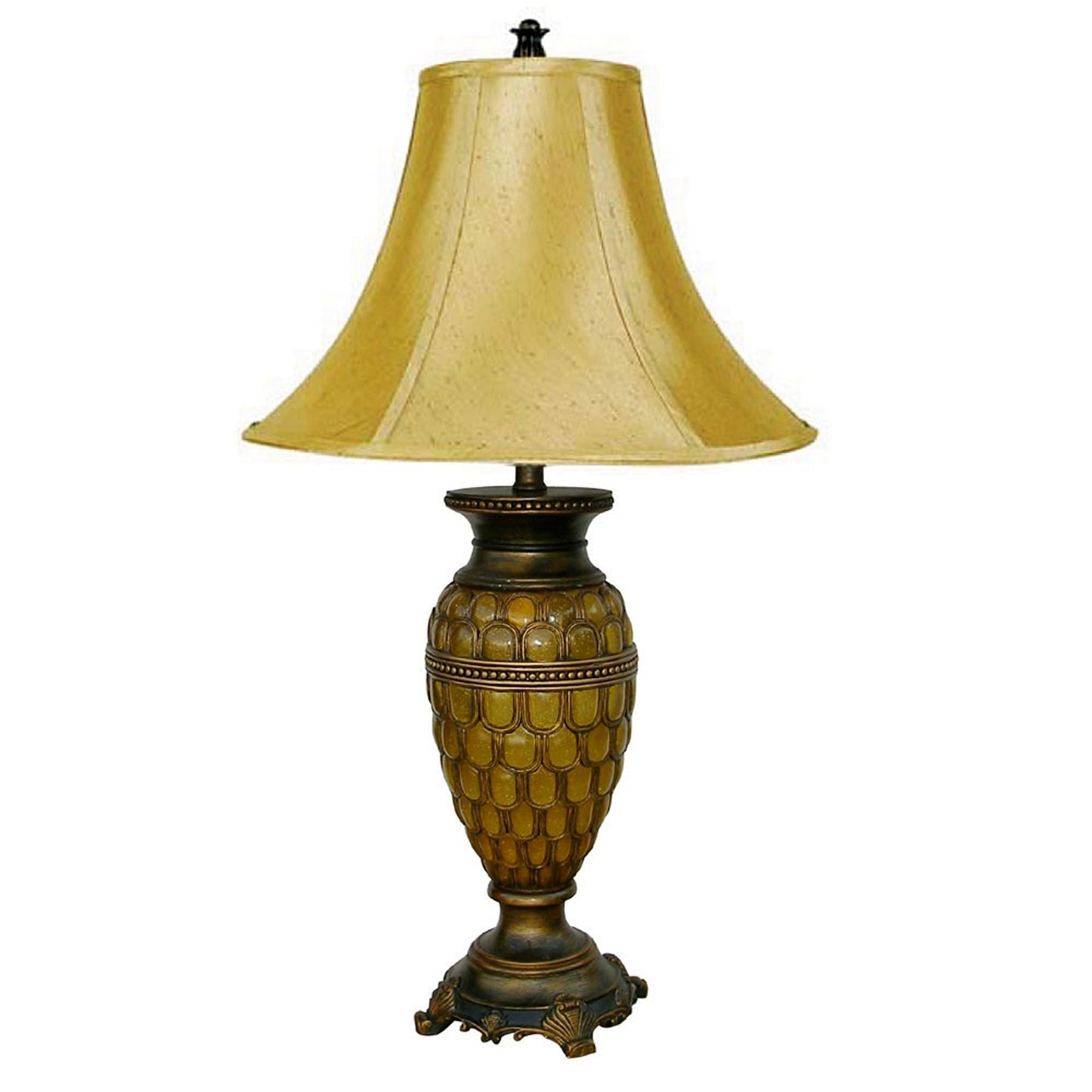 31" Golden Brown Polyresin Urn Table Lamp With Night Light and Gold Bell Shade By Homeroots | Table Lamps | Modishstore - 2