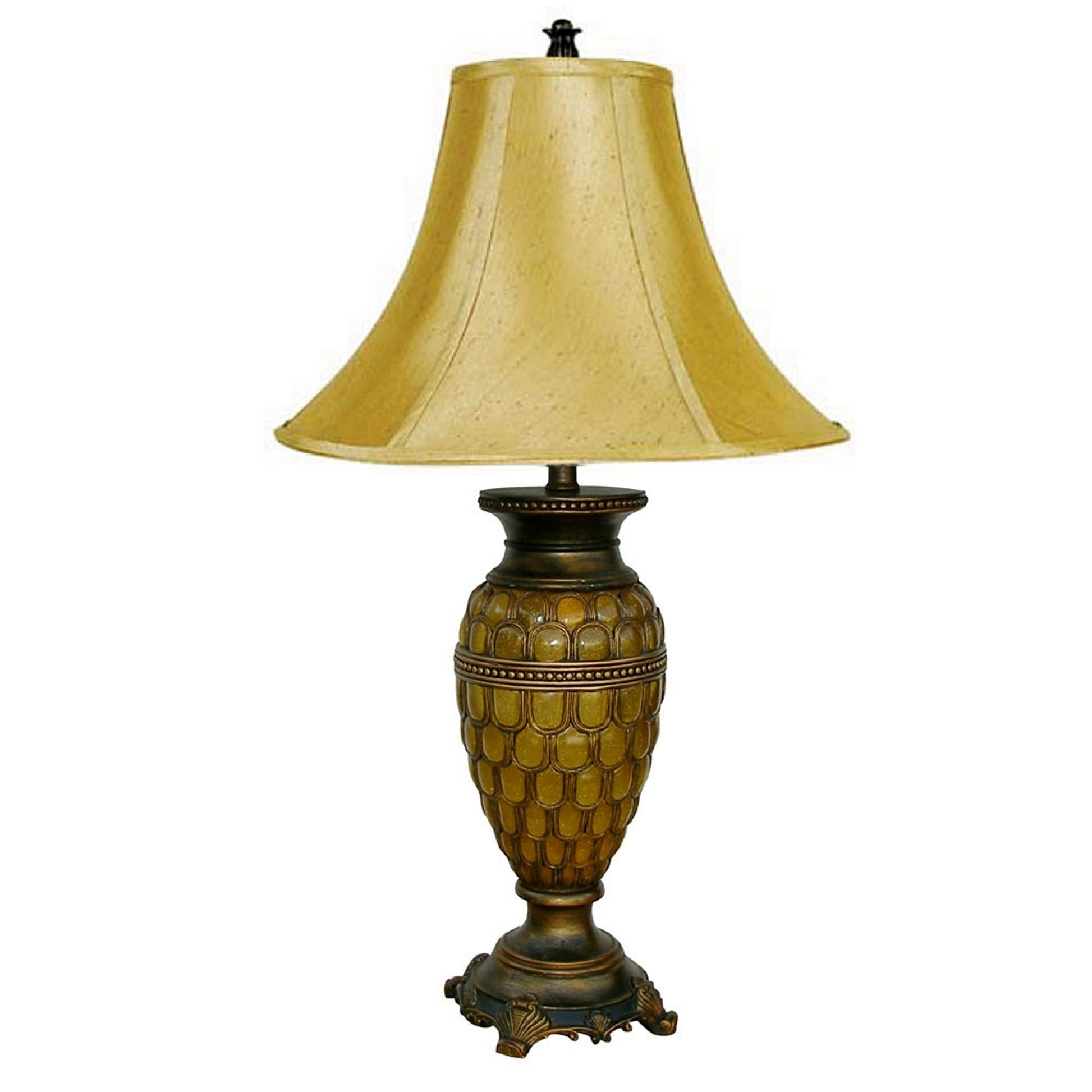 31" Golden Brown Polyresin Urn Table Lamp With Night Light and Gold Bell Shade By Homeroots | Table Lamps | Modishstore - 3