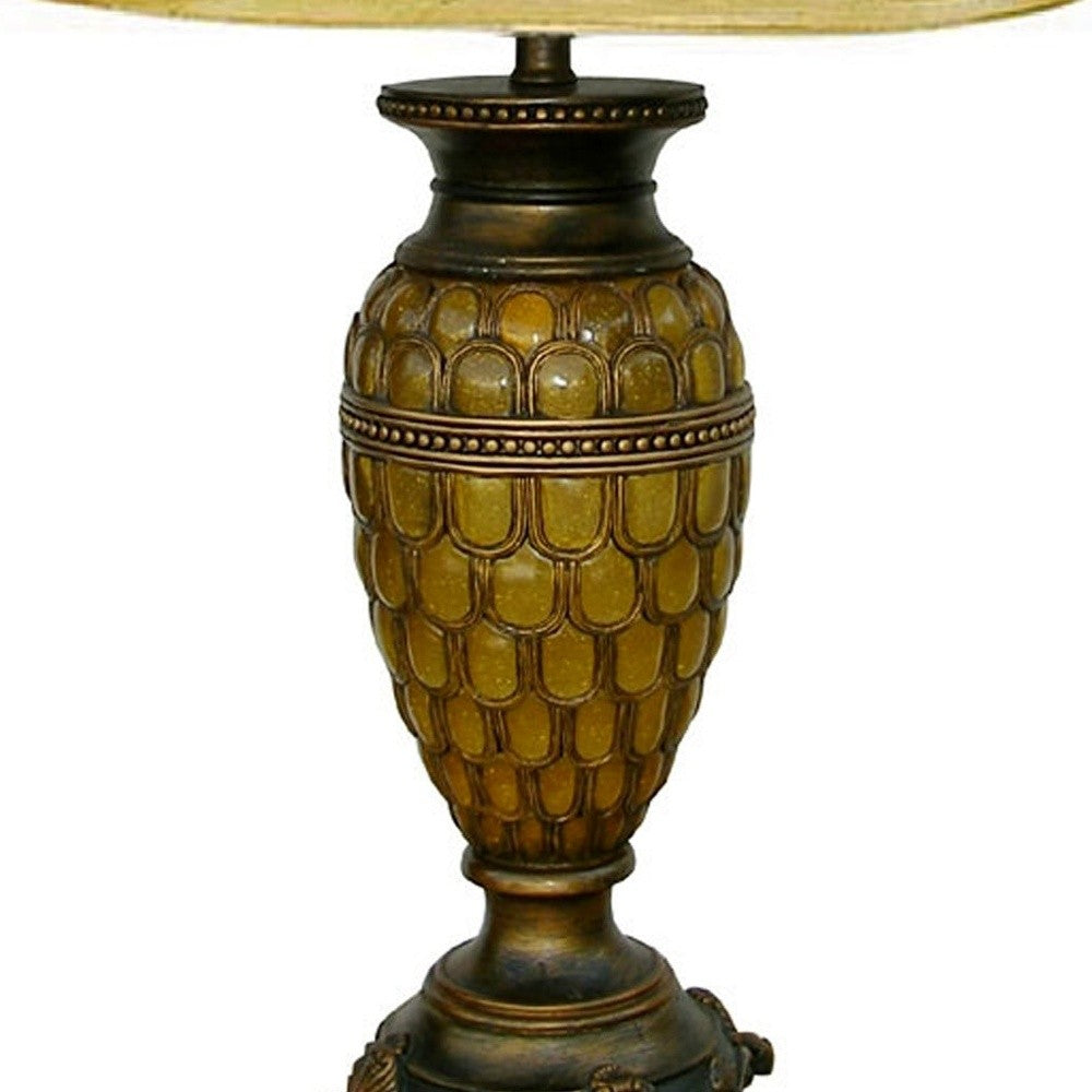 31" Golden Brown Polyresin Urn Table Lamp With Night Light and Gold Bell Shade By Homeroots | Table Lamps | Modishstore - 4