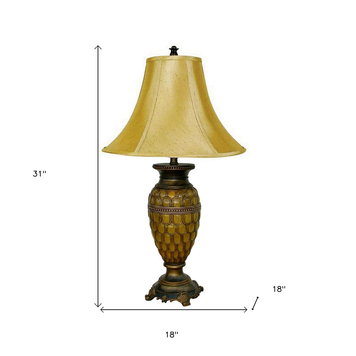 31" Golden Brown Polyresin Urn Table Lamp With Night Light and Gold Bell Shade By Homeroots | Table Lamps | Modishstore - 6