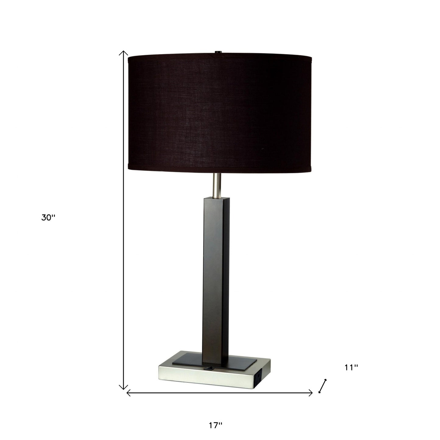 30" Black Polyresin Table Lamp With Brown Classic Drum Shade By Homeroots | Table Lamps | Modishstore - 6