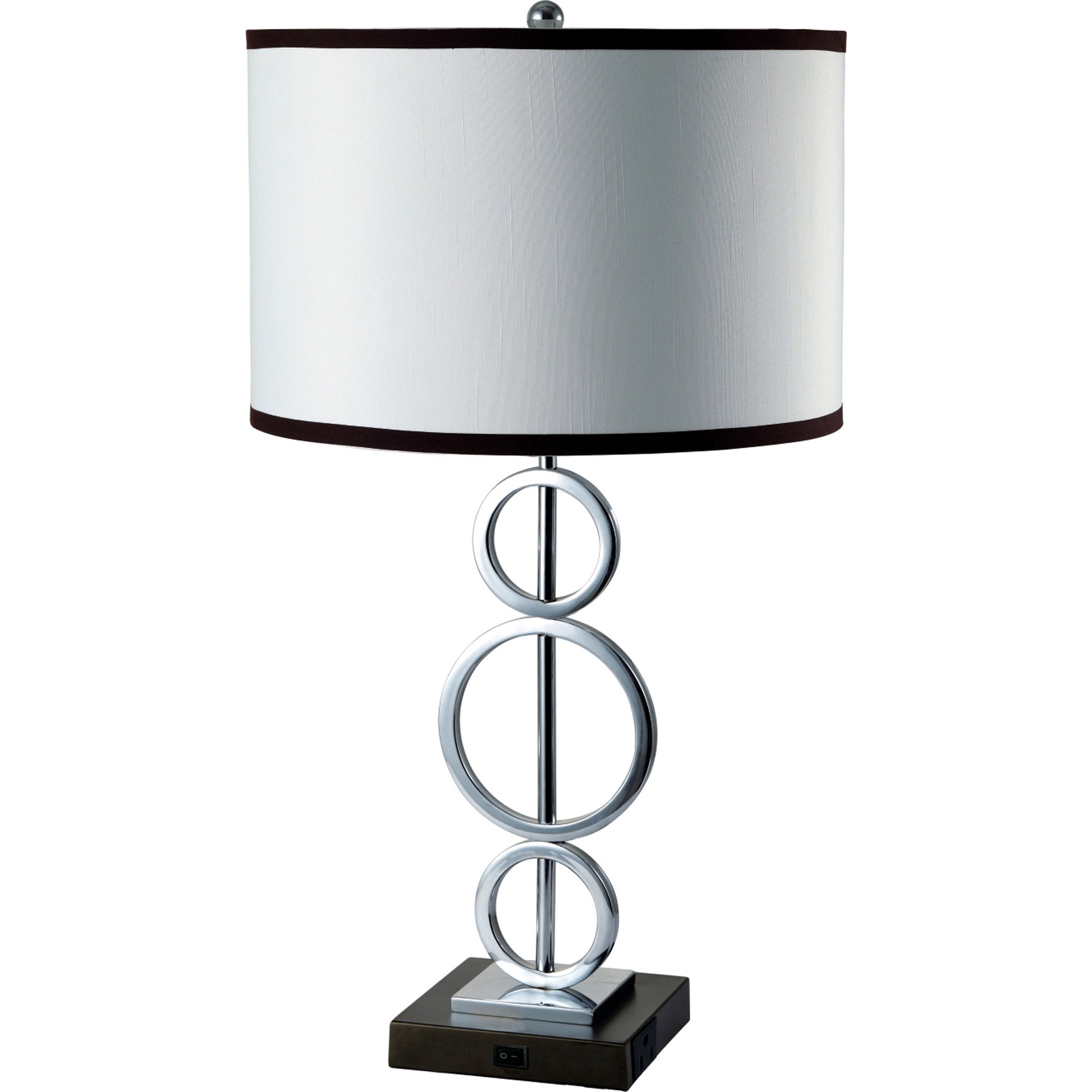 29" Silver Metal Bedside Geo Table Lamp With White and Black Trim Classic Drum Shade By Homeroots | Table Lamps | Modishstore - 2