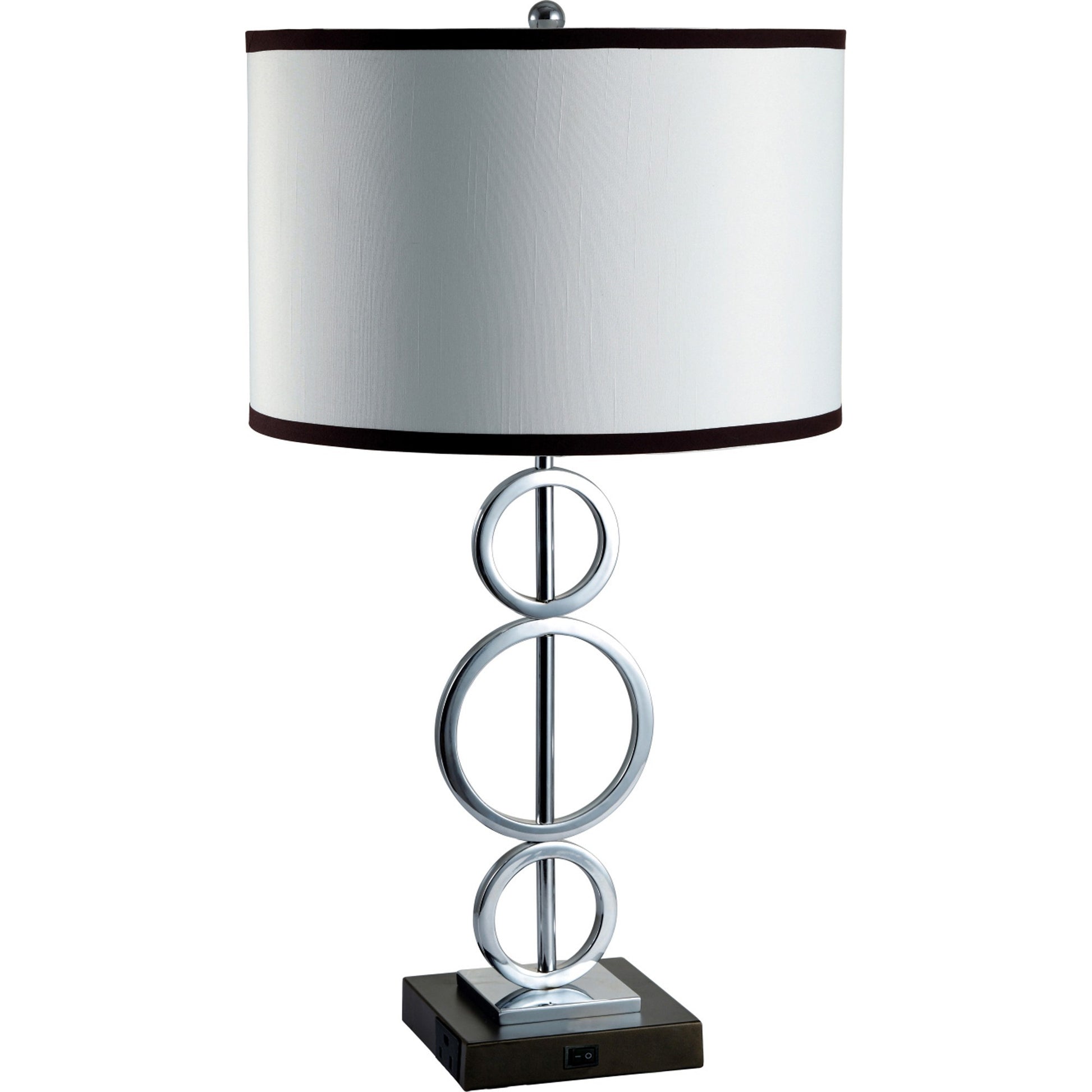 29" Silver Metal Bedside Geo Table Lamp With White and Black Trim Classic Drum Shade By Homeroots | Table Lamps | Modishstore - 3