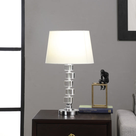 20" Silver Crystal Stacked Geo Cubes Table Lamp With White Classic Empire Shade By Homeroots | Table Lamps | Modishstore