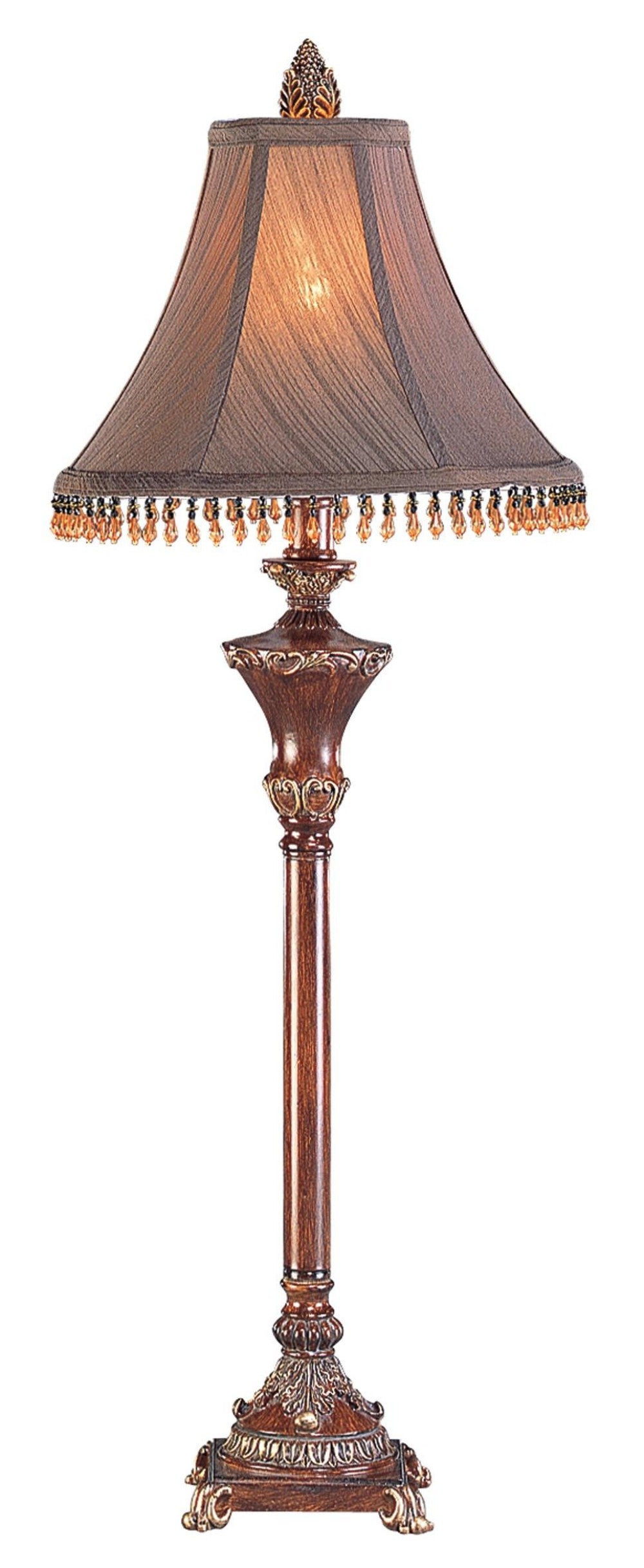 30" Bronze Polyresin Table Lamp With Brown Bell Shade with Hanging Beads By Homeroots | Table Lamps | Modishstore - 2