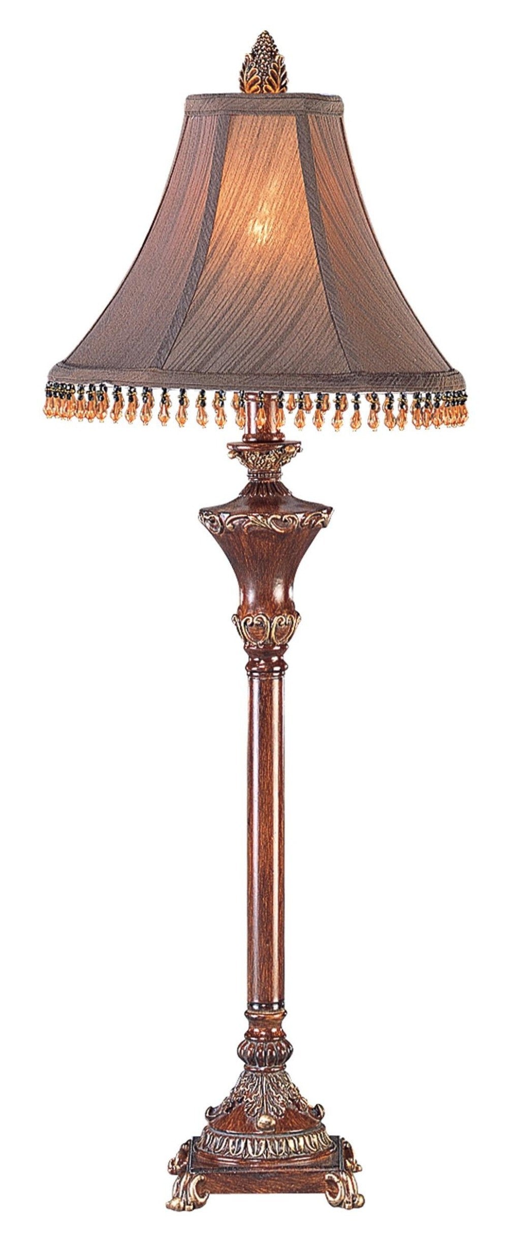 30" Bronze Polyresin Table Lamp With Brown Bell Shade with Hanging Beads By Homeroots | Table Lamps | Modishstore - 3