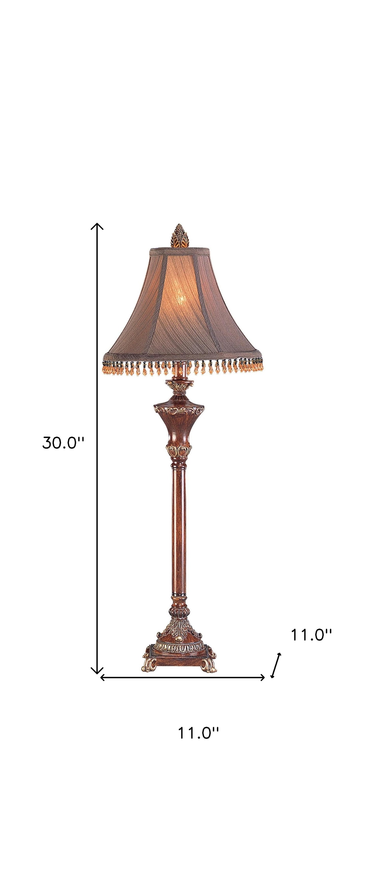 30" Bronze Polyresin Table Lamp With Brown Bell Shade with Hanging Beads By Homeroots | Table Lamps | Modishstore - 6