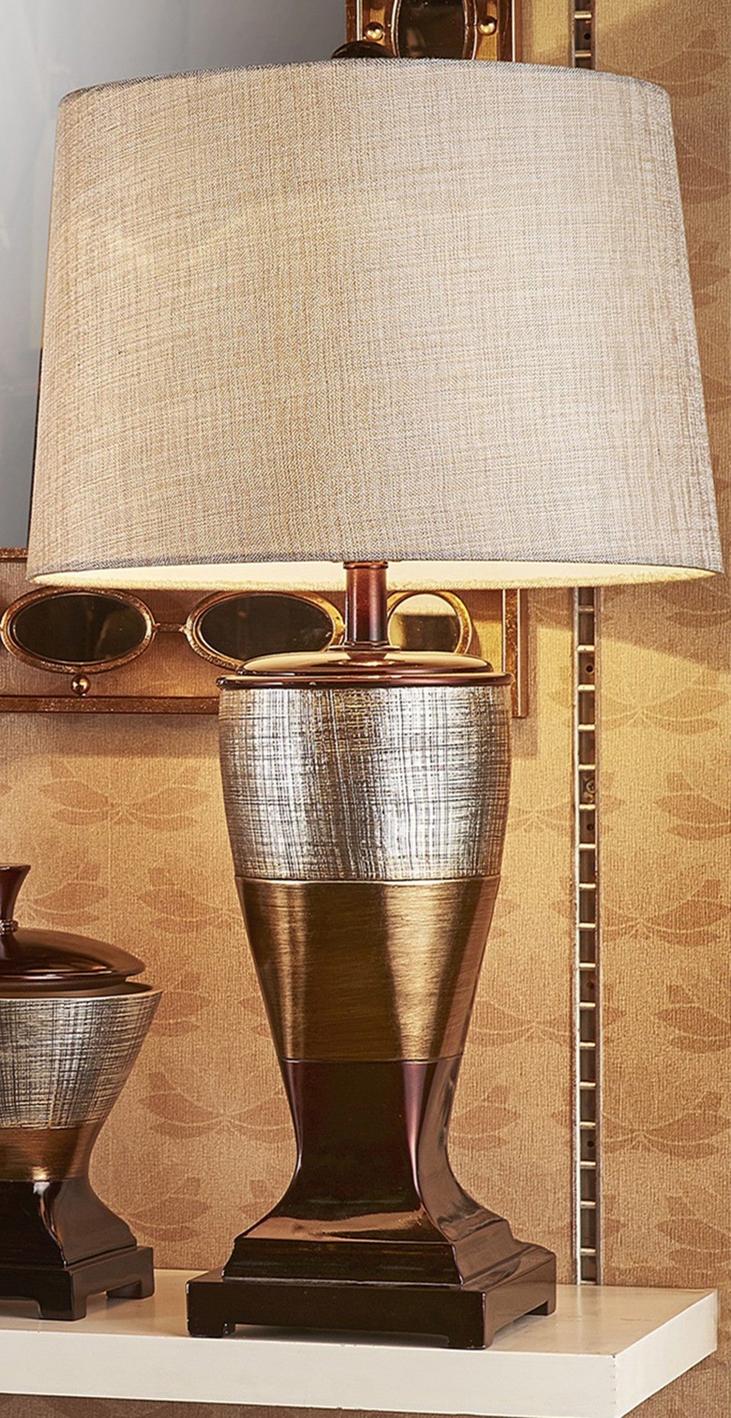 Exotic Brown and Gold Wide Stripe Table Lamp By Homeroots | Table Lamps | Modishstore